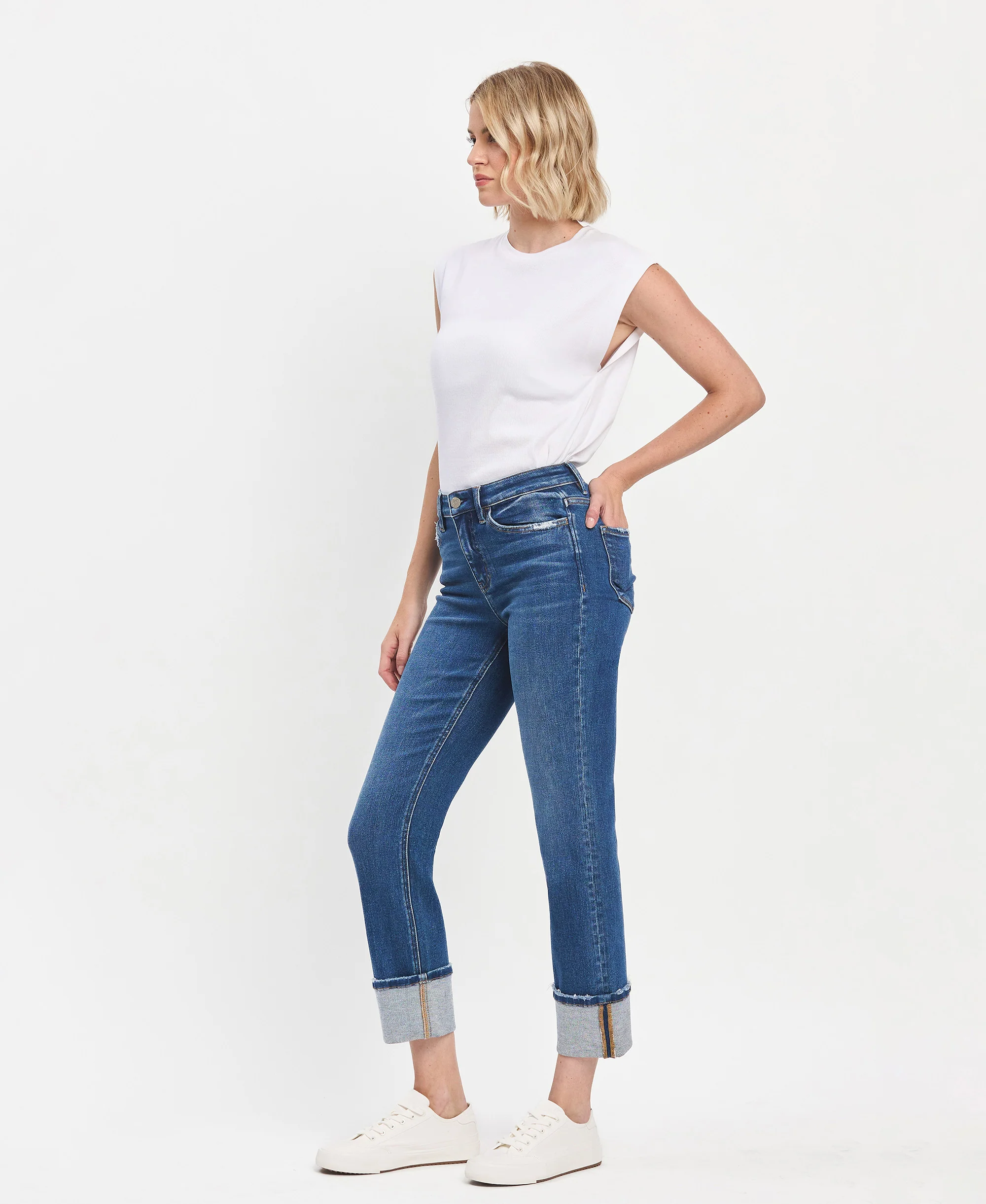 Imbue - High Rise Cuffed Slim Straight Jeans - Image 3