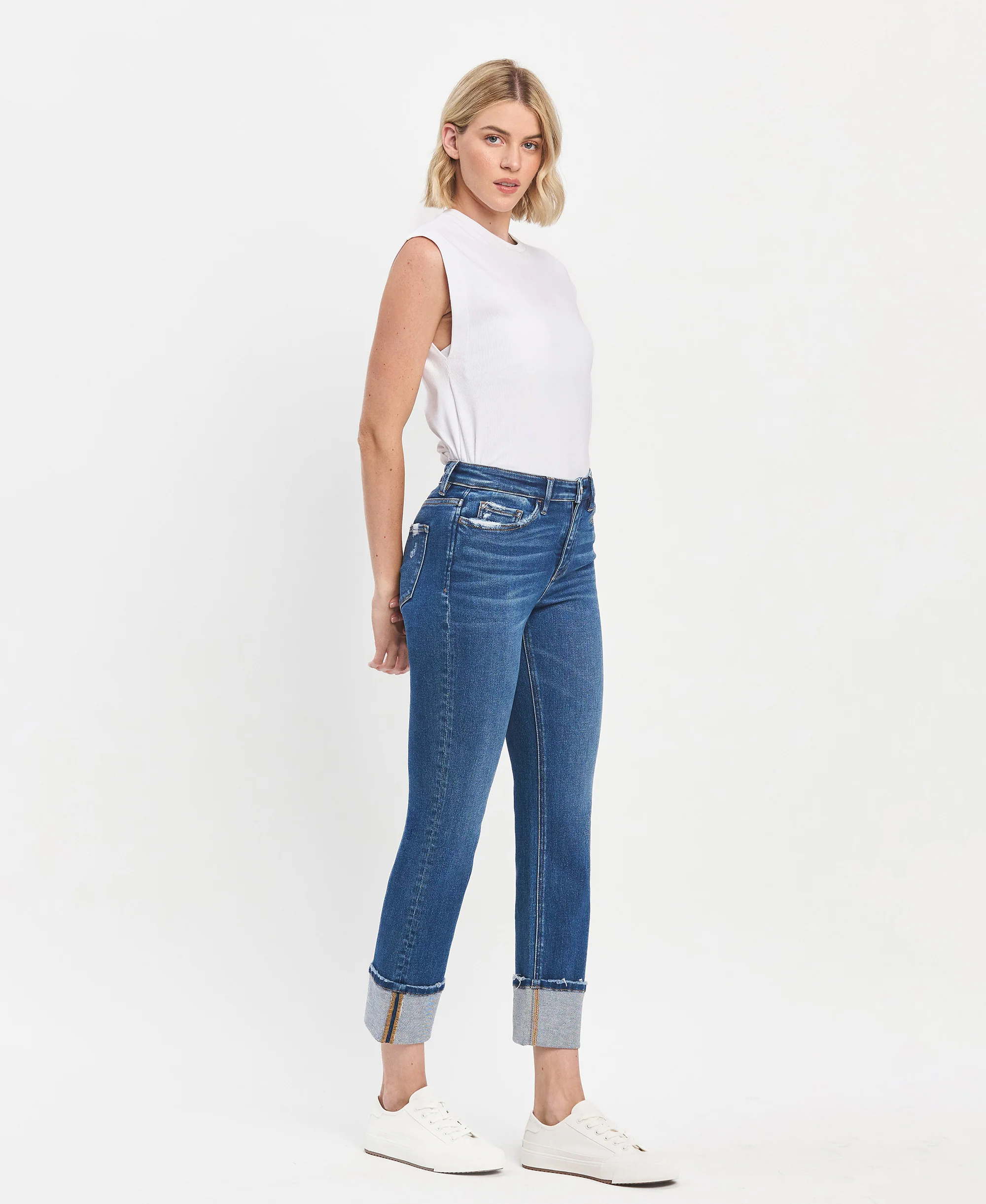 Imbue - High Rise Cuffed Slim Straight Jeans - Image 4