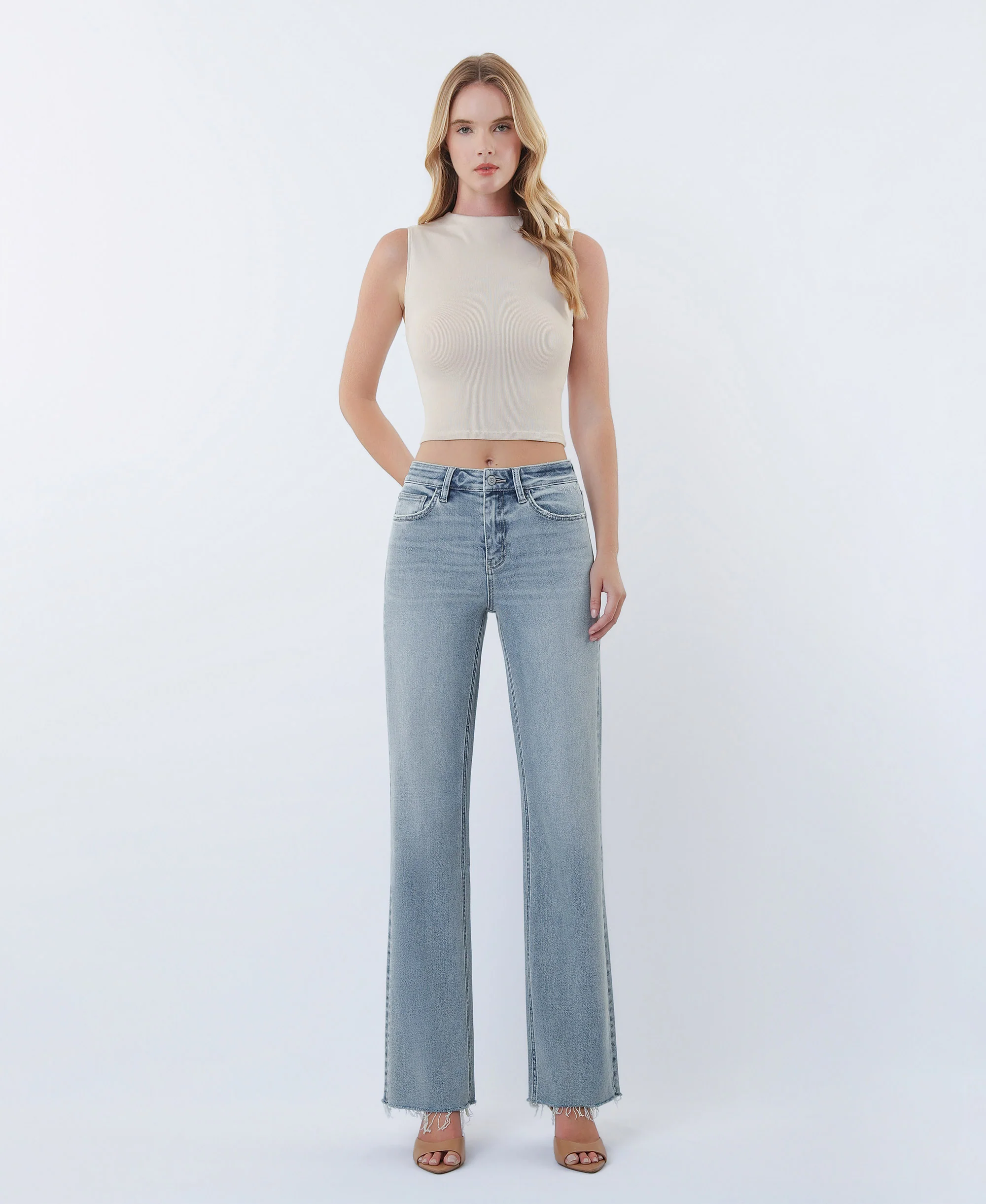 Insightful - High Rise Raw Hem Slim Wide Leg Tinted Jeans