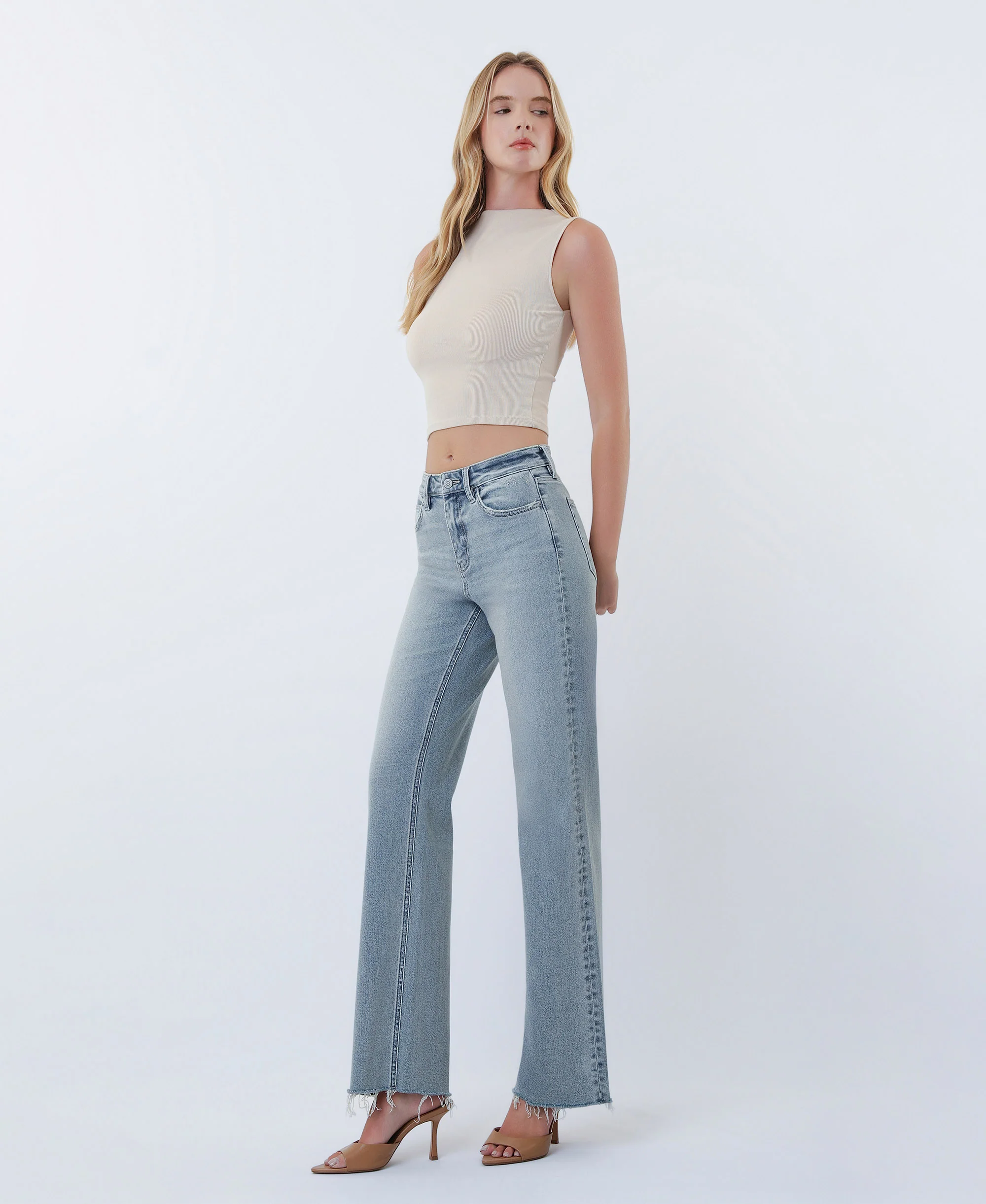 Insightful - High Rise Raw Hem Slim Wide Leg Tinted Jeans - Image 3