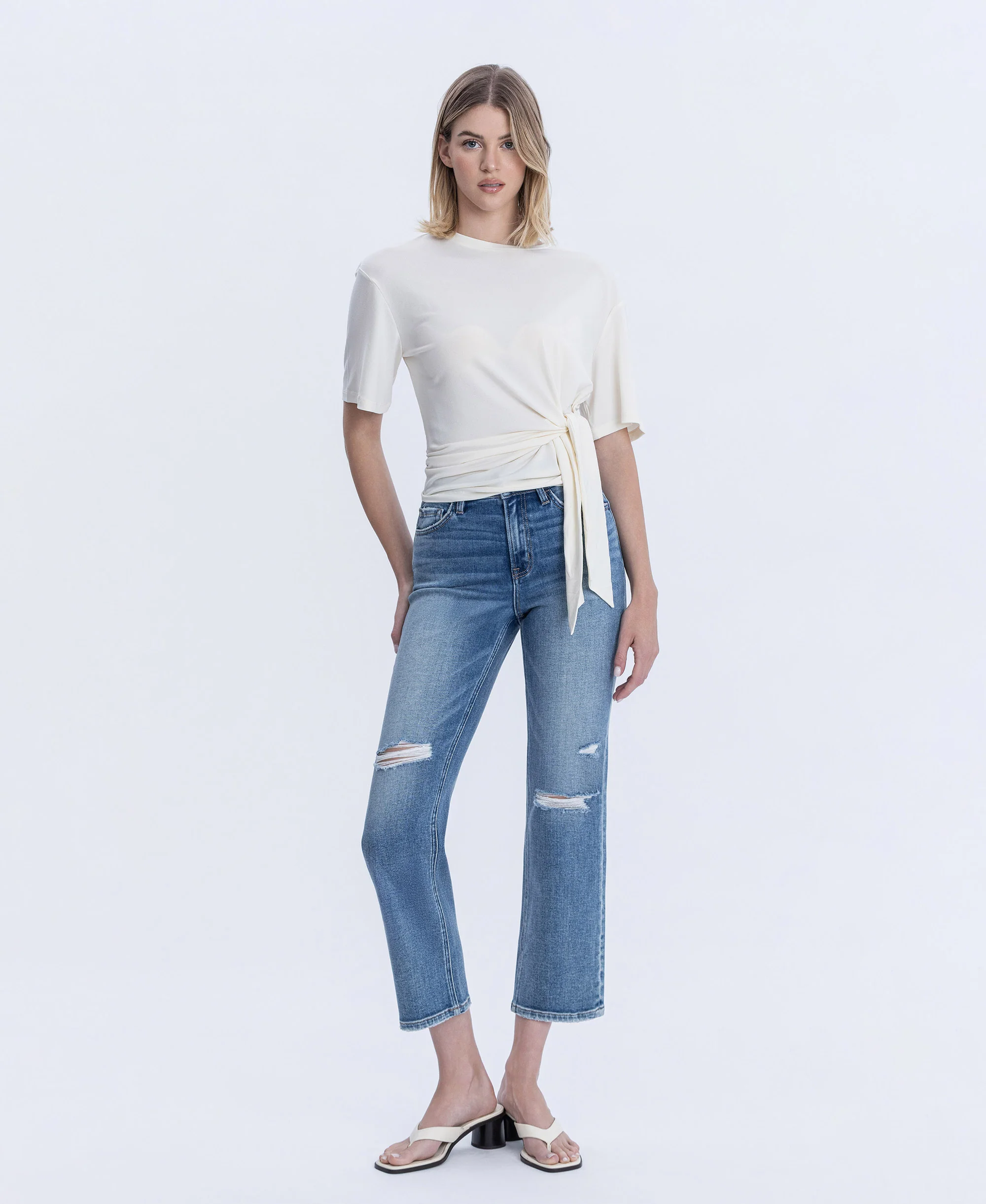 Intimacy - High Rise Distressed Ankle Straight Jeans