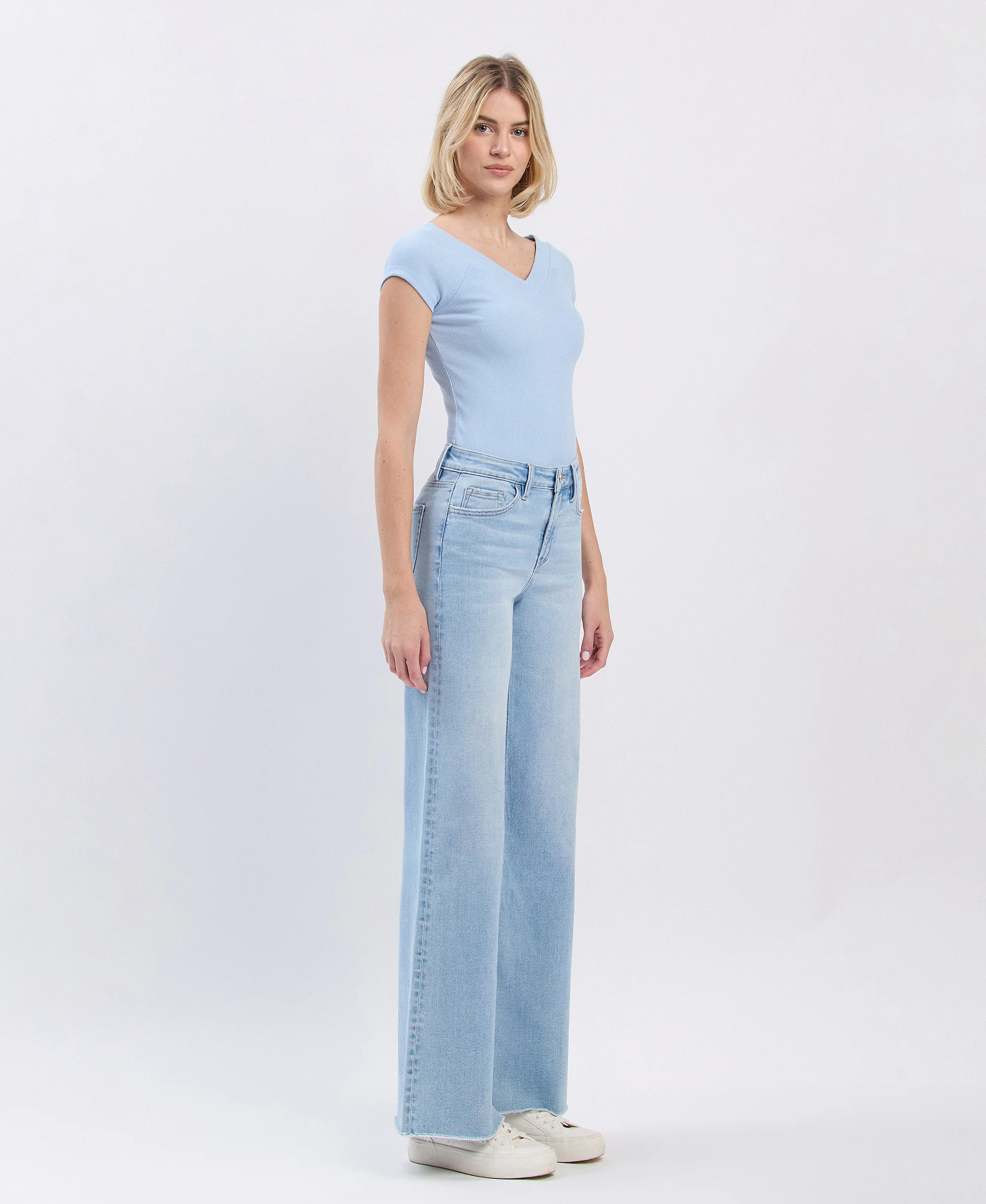Judy - High Rise Raw Hem Wide Leg Jeans - Image 5