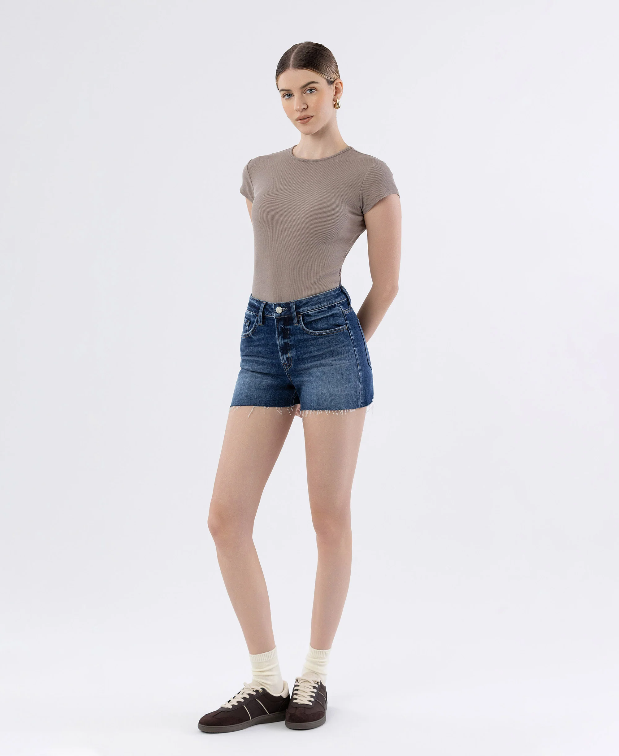 Lake Of Fire - High Rise Clean Cut Raw Hem Denim Shorts - Image 3
