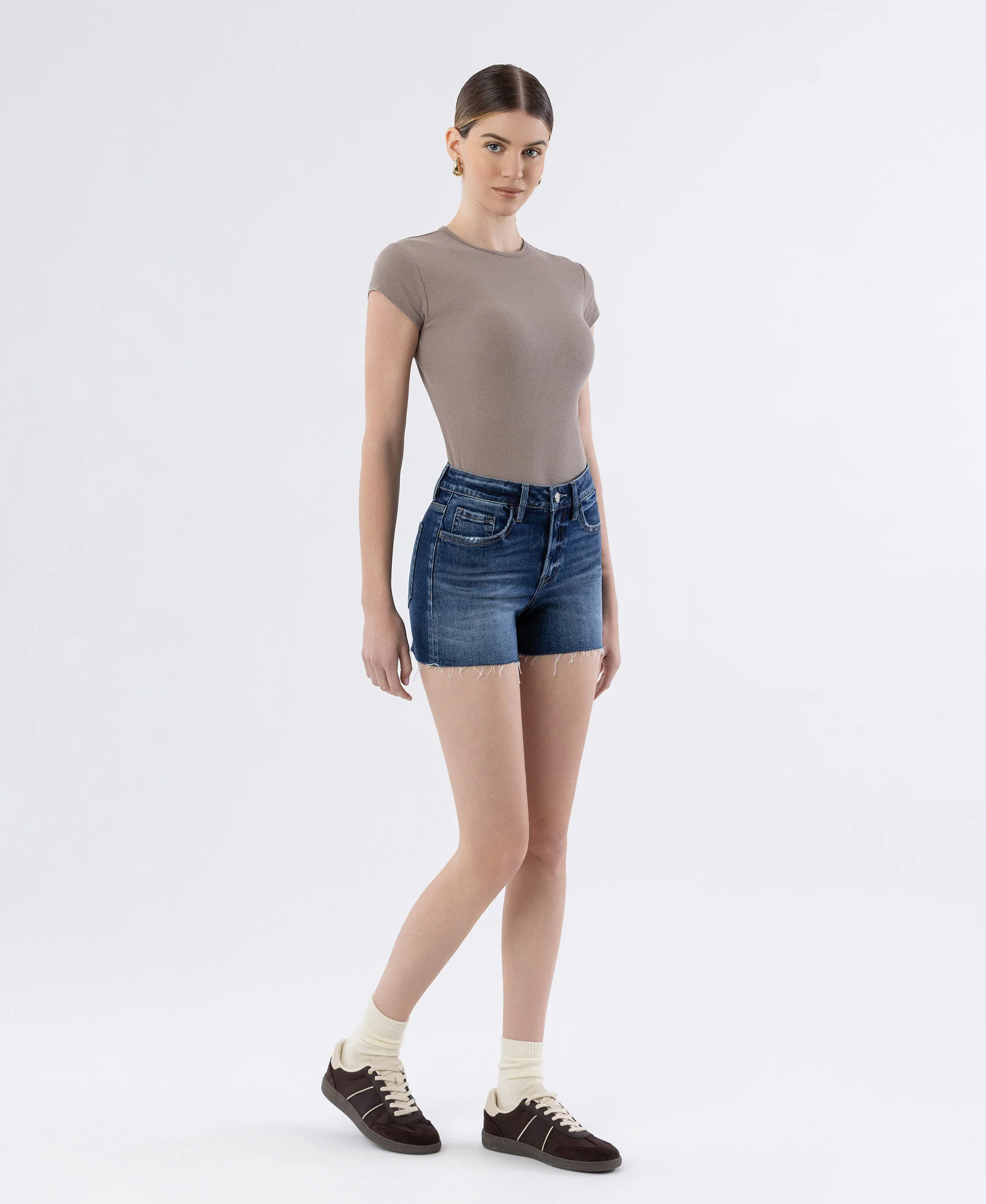 Lake Of Fire - High Rise Clean Cut Raw Hem Denim Shorts - Image 4