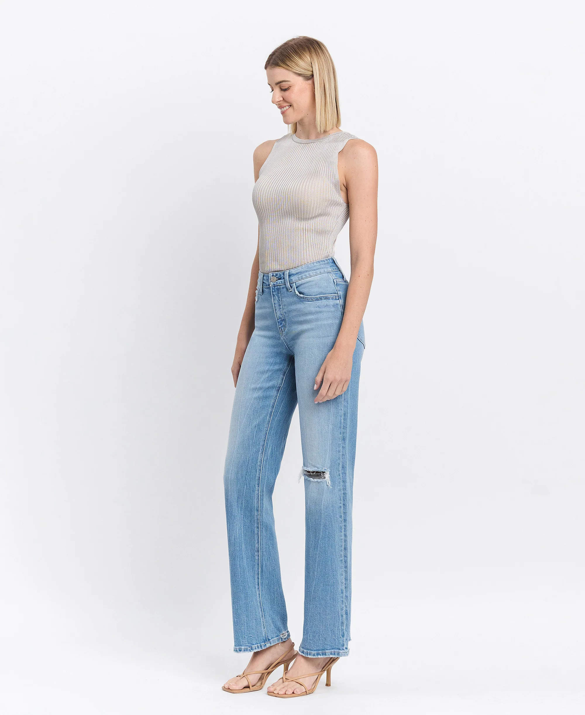 Literary - High Rise Distressed Slim Wide Leg Jeans - Image 3
