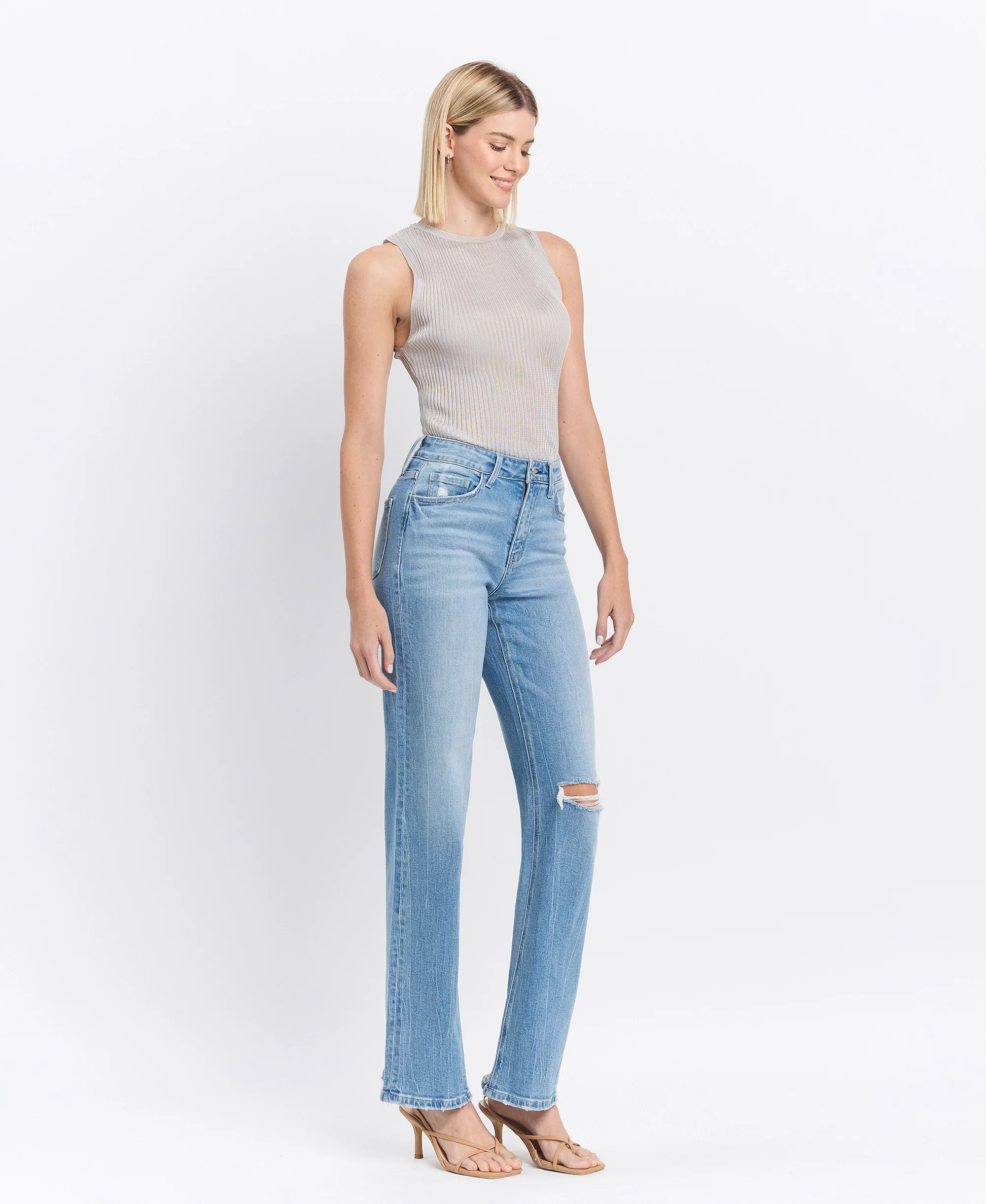 Literary - High Rise Distressed Slim Wide Leg Jeans - Image 4