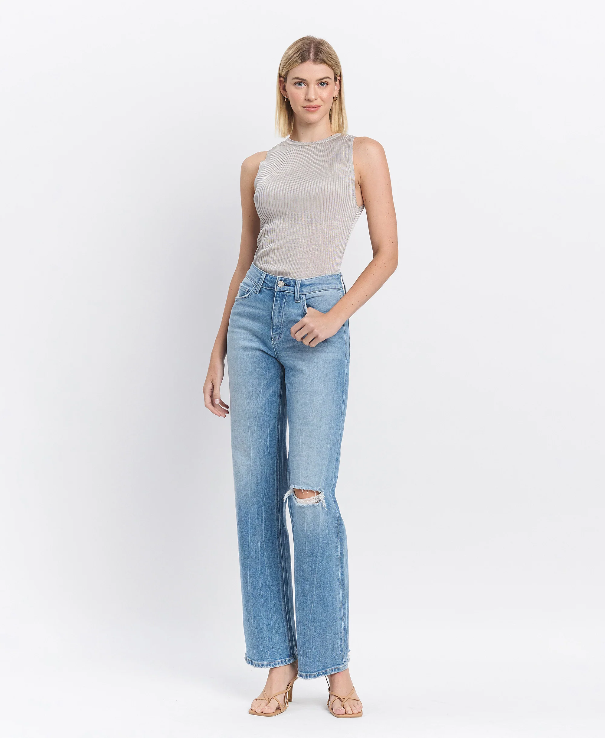 Literary - High Rise Distressed Slim Wide Leg Jeans - Image 5