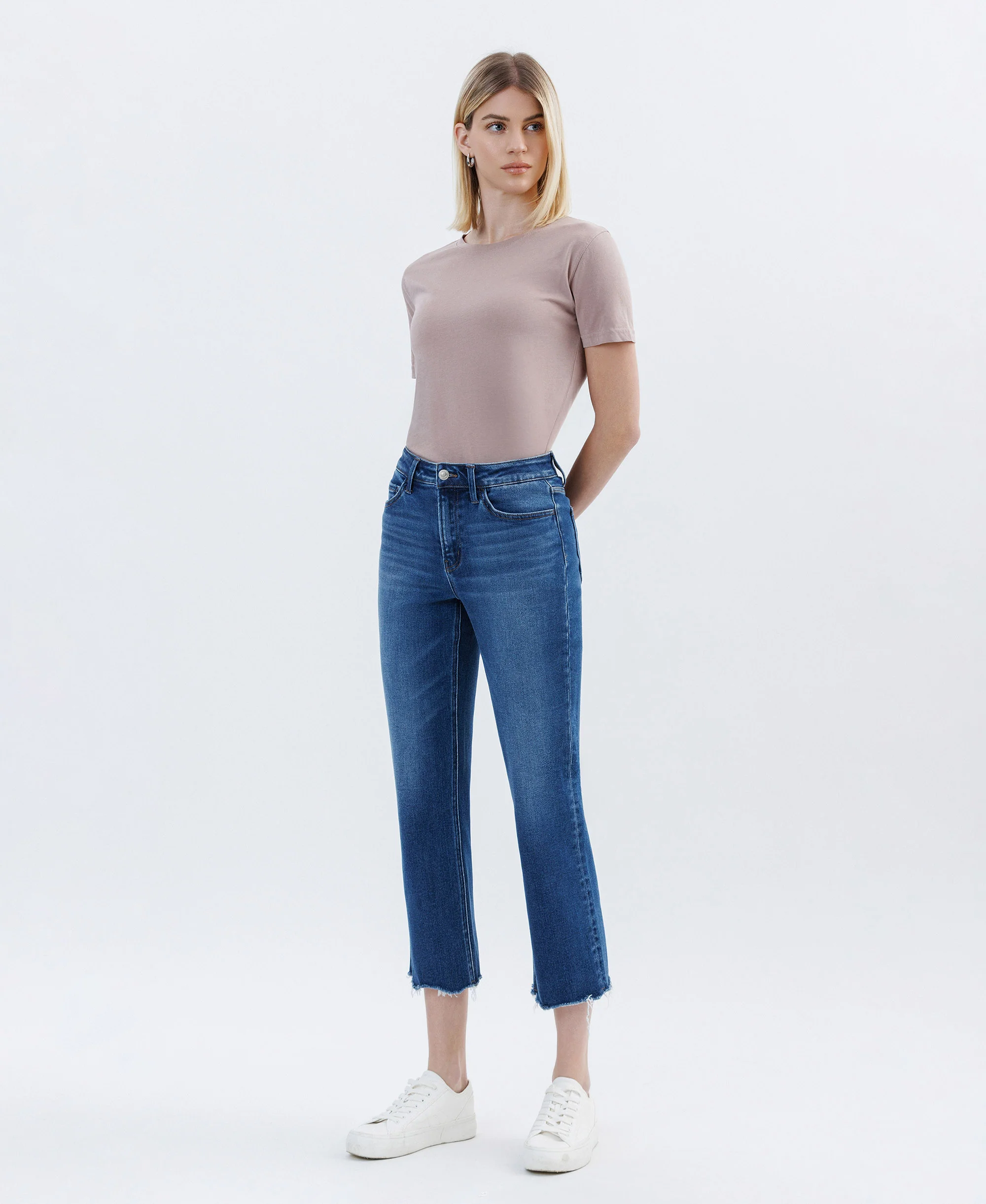 Love So True - High Rise Uneven Raw Hem Crop Straight Jeans - Image 3