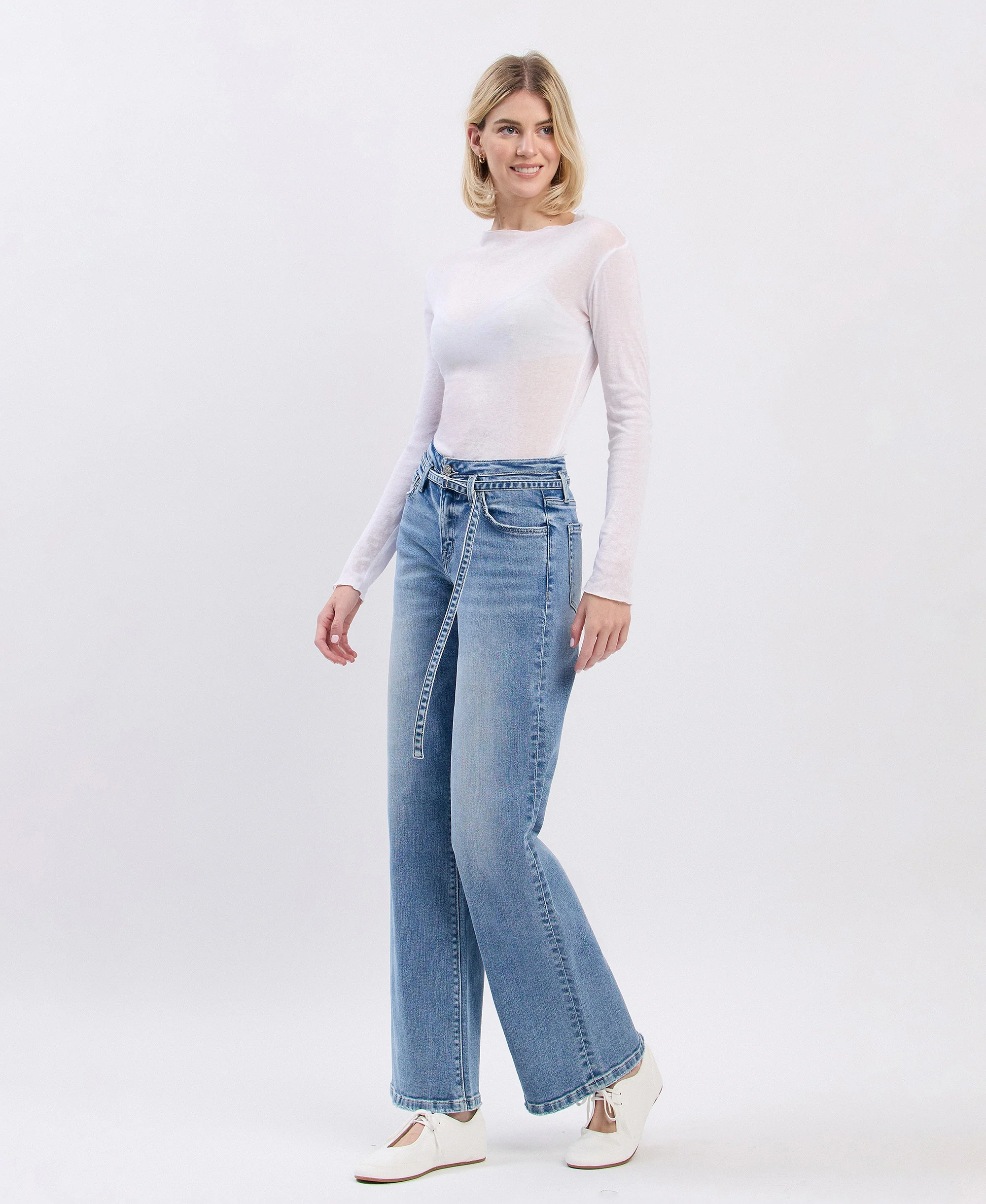 Lucid - High Rise Self Belt Wide Leg Jeans - Image 3