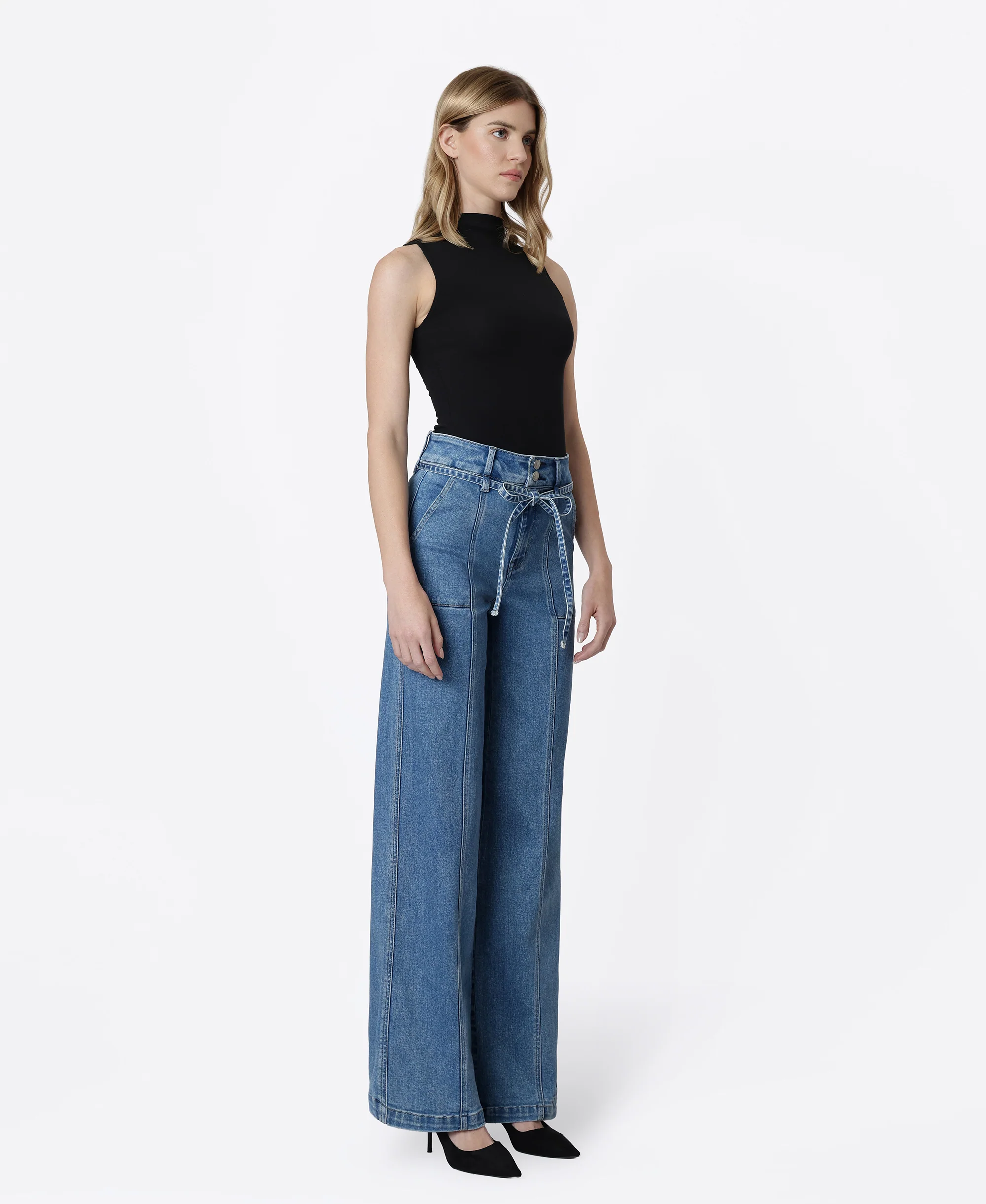 Lush Life - Super High Rise Tie Waistband Wide Leg Jeans - Image 4