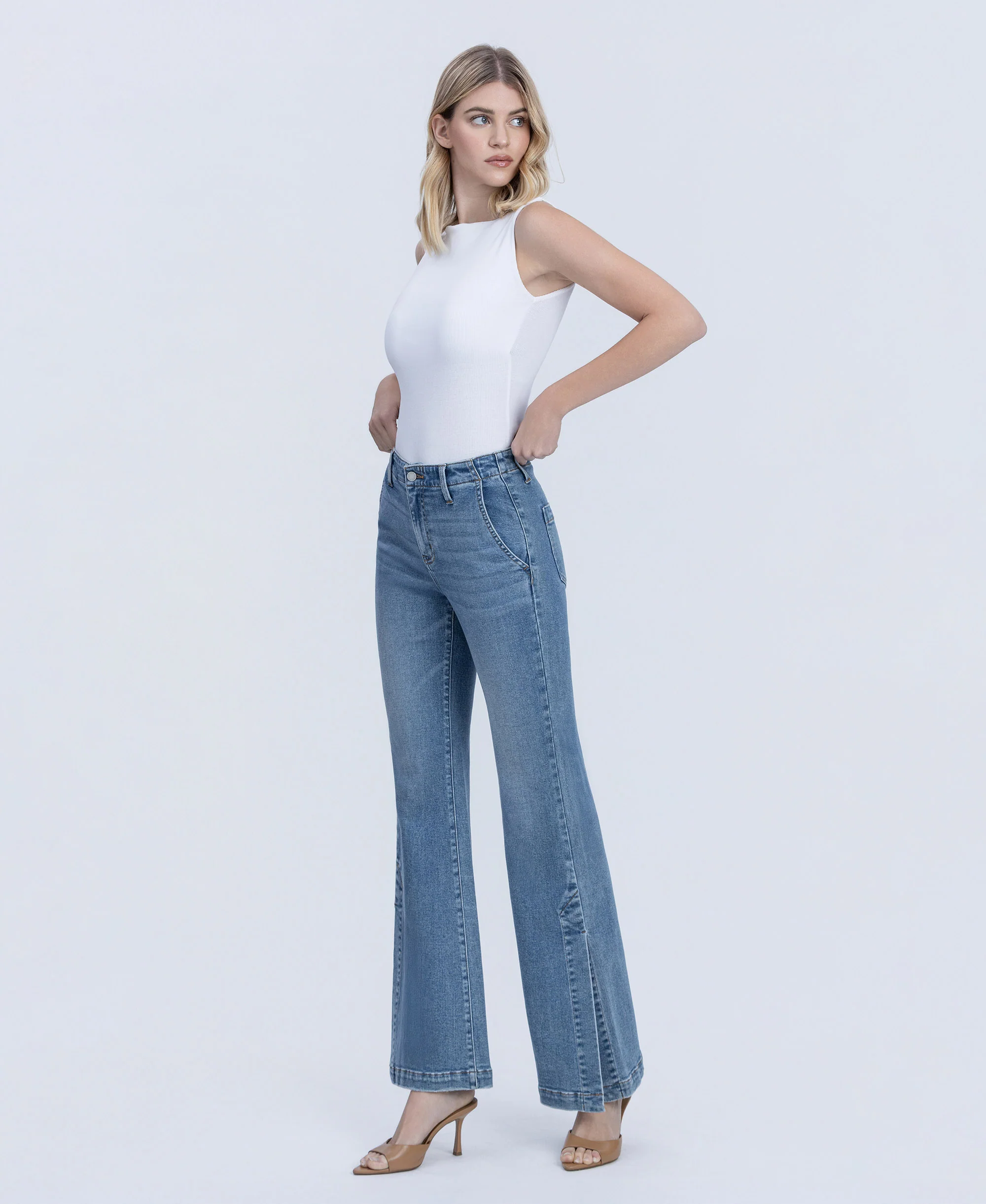 Lustre - High Rise Slit Hem Easy Flare Jeans - Image 3