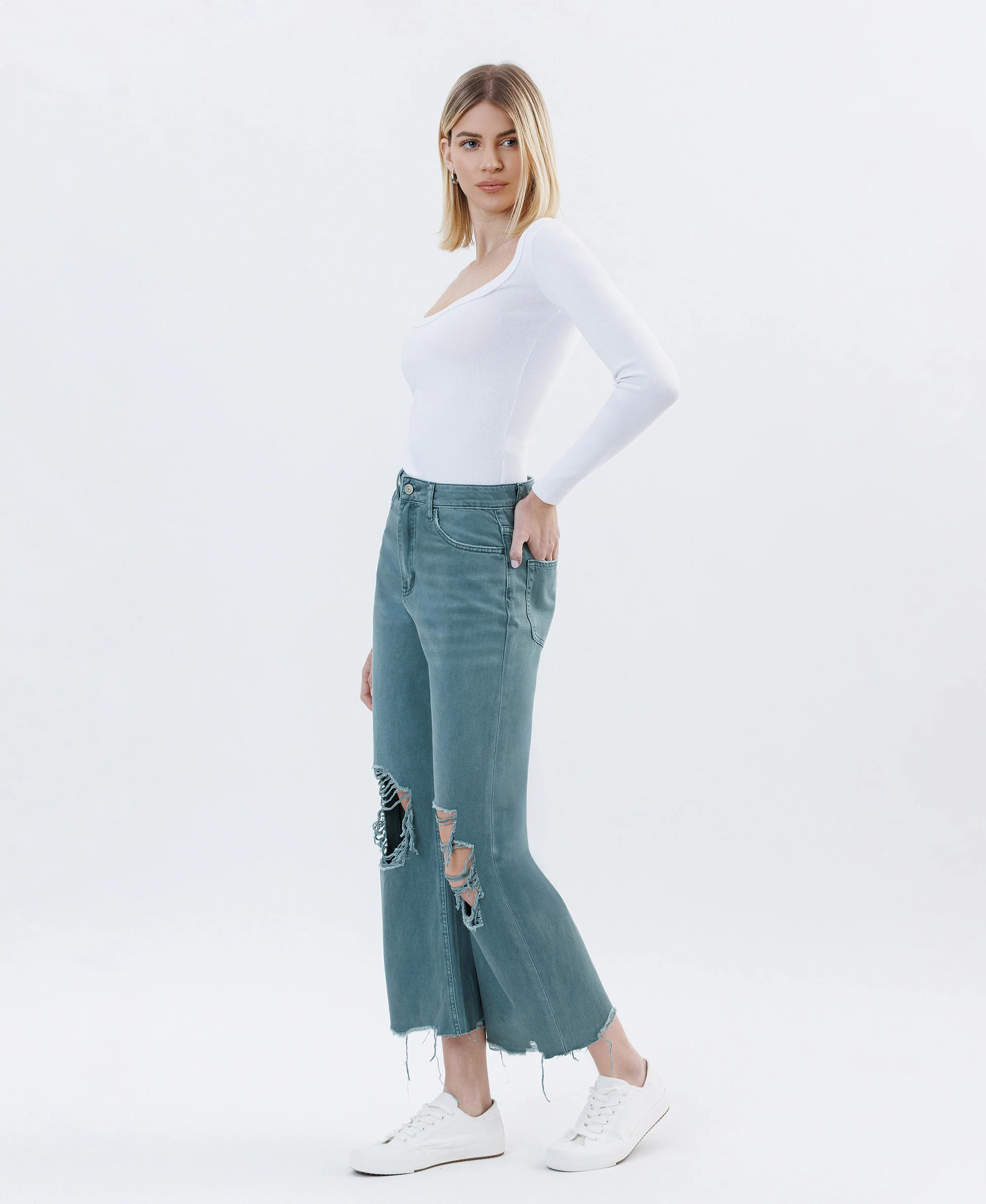 Mallard Green - Super High Rise 90s Vintage Crop Flare Jeans - Image 3