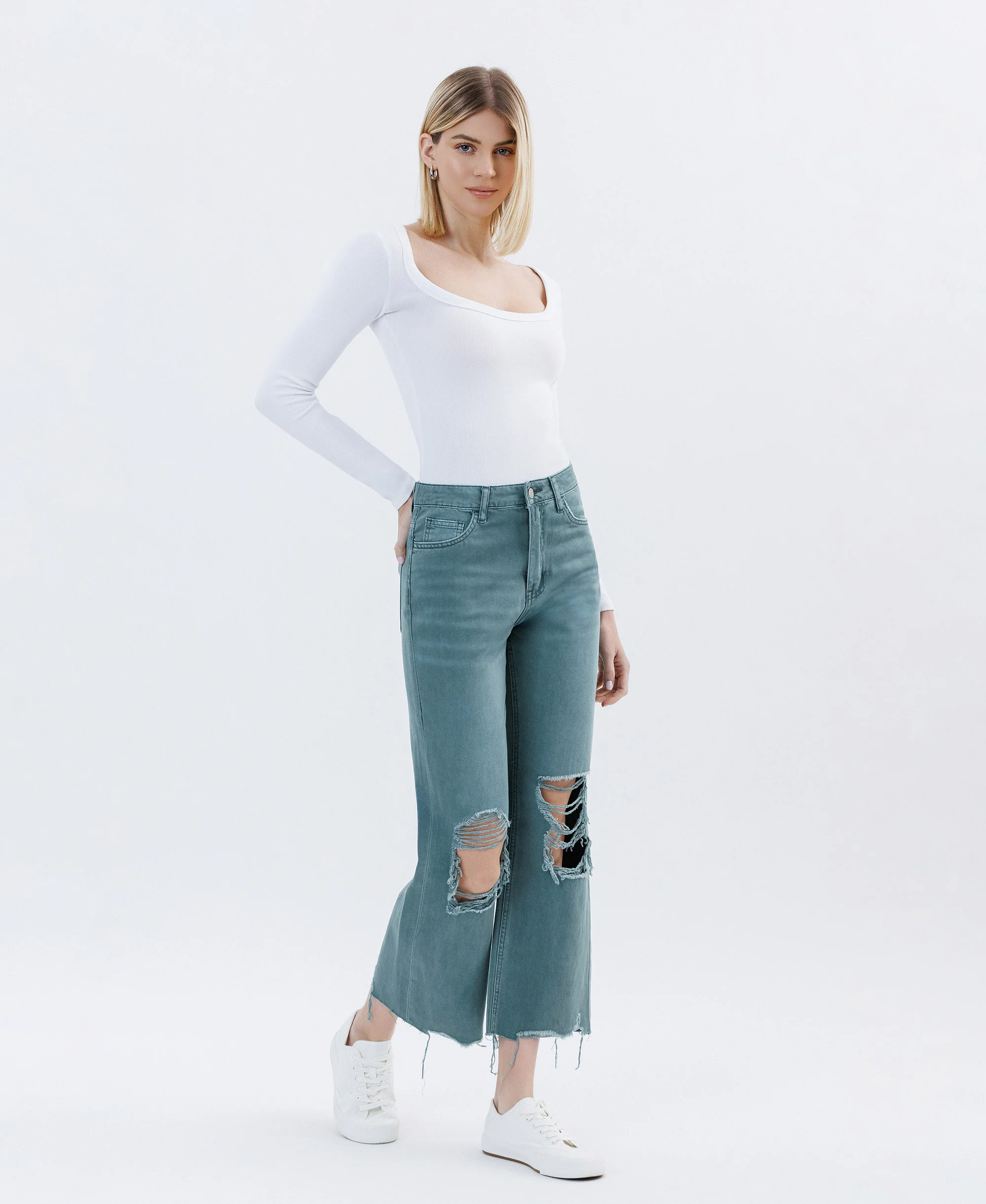 Mallard Green - Super High Rise 90s Vintage Crop Flare Jeans - Image 4