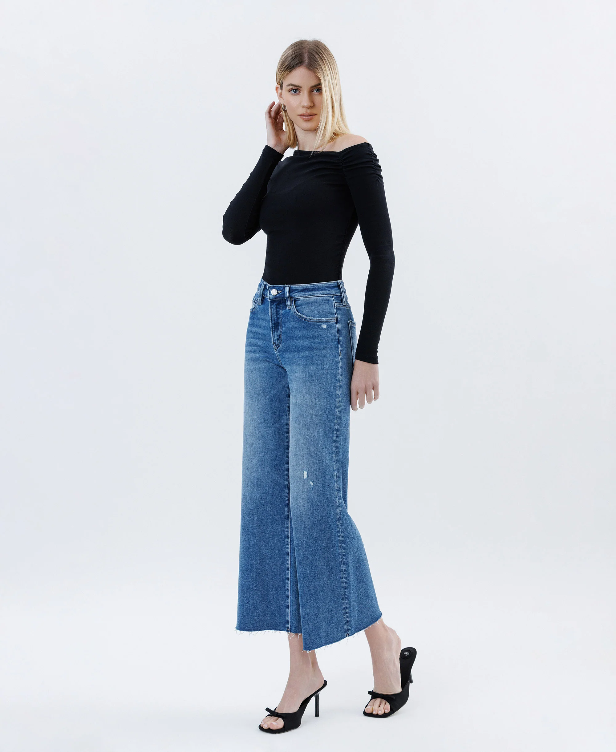 Matchless - High Rise Raw Hem Ankle Wide Leg Jeans - Image 3