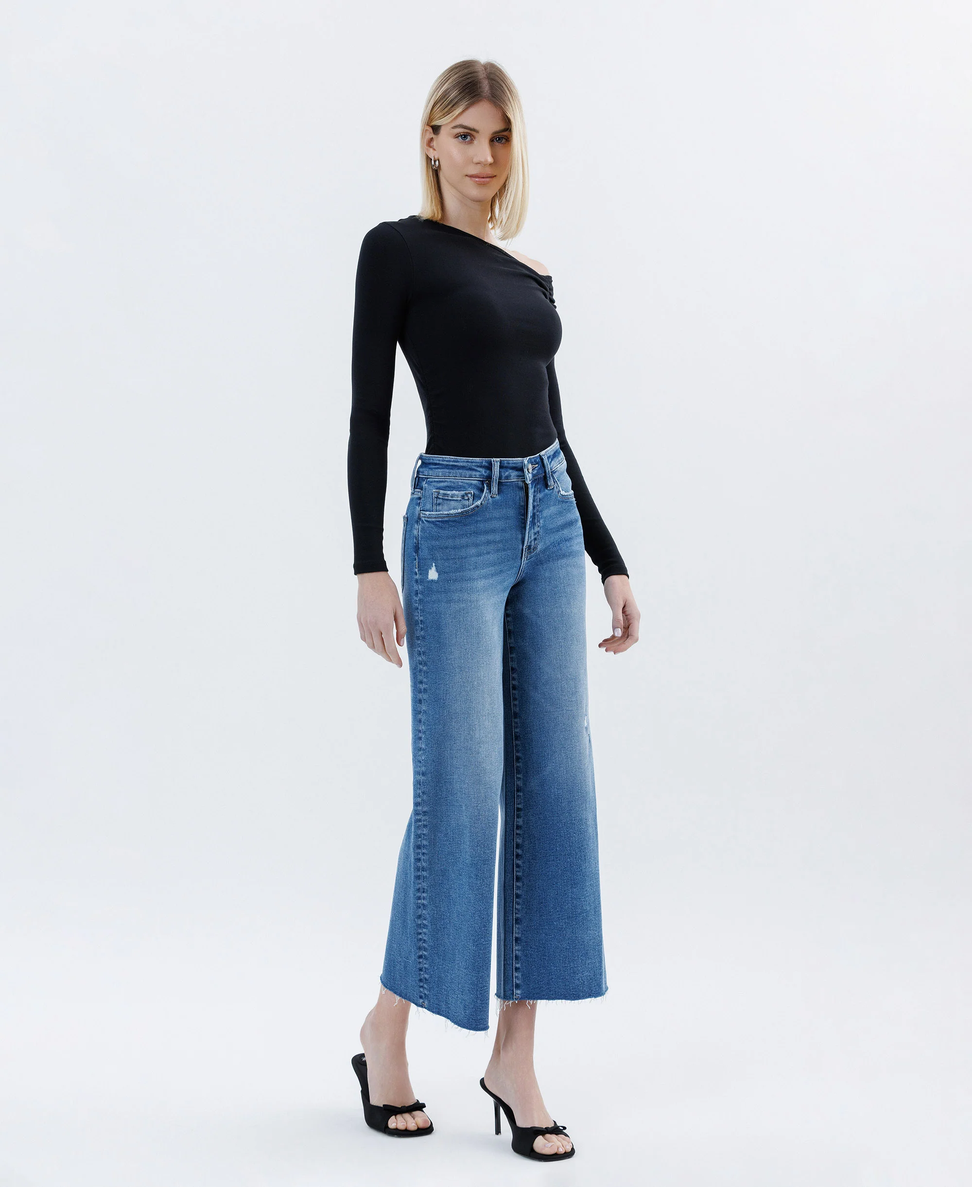 Matchless - High Rise Raw Hem Ankle Wide Leg Jeans - Image 4