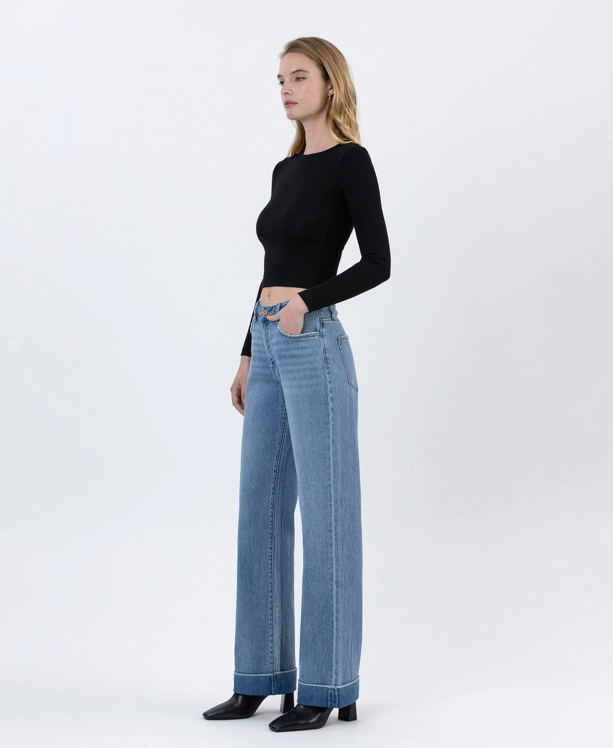 Medium Dark - High Rise Cuffed Baggy Wide Leg Jeans - Image 3