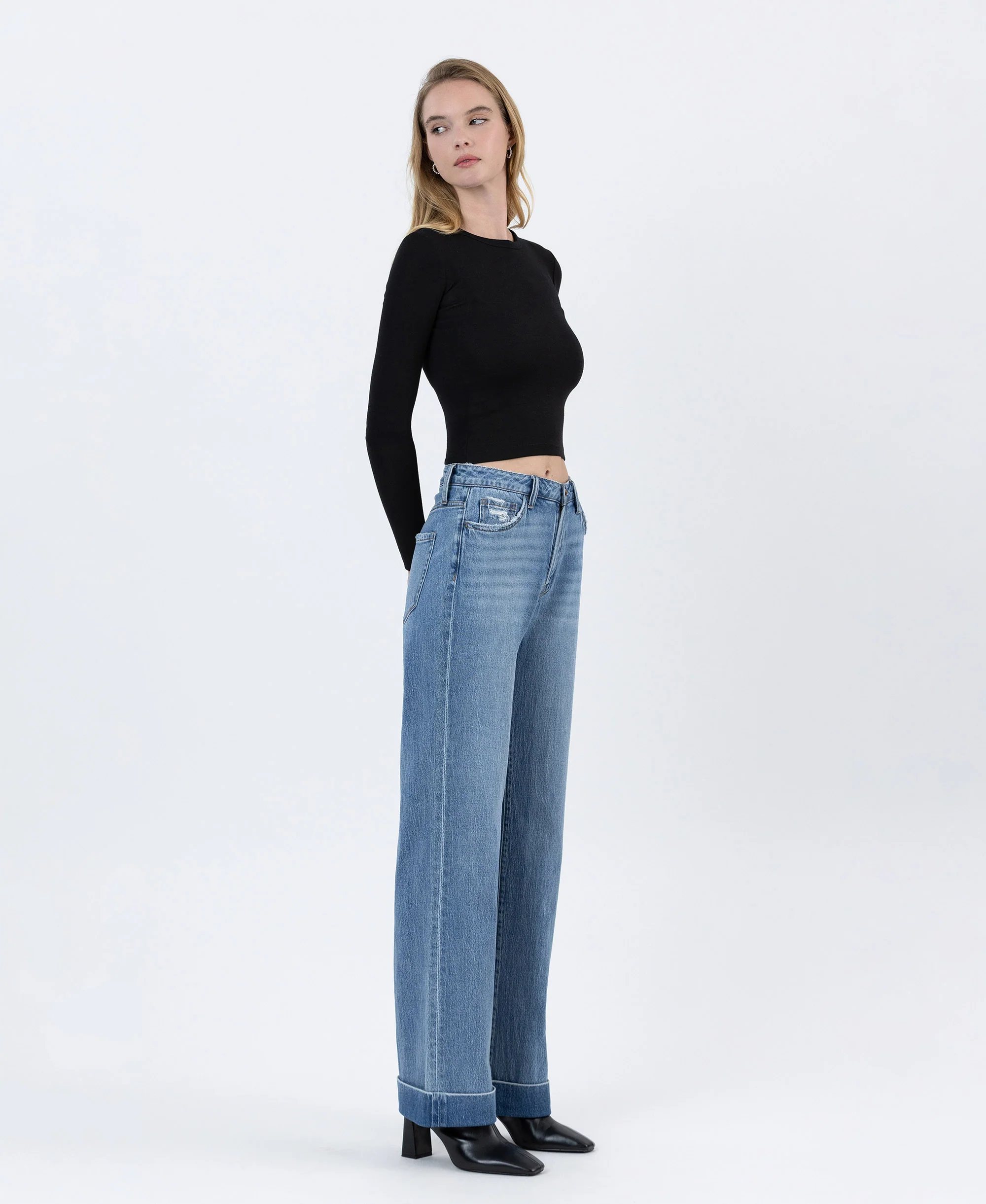 Medium Dark - High Rise Cuffed Baggy Wide Leg Jeans - Image 4