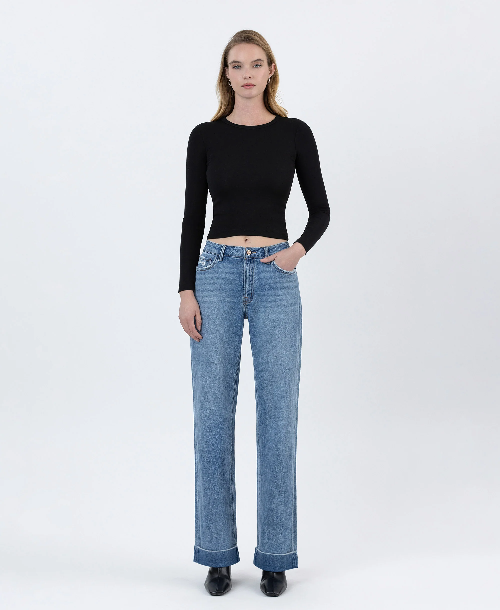 Medium Dark - High Rise Cuffed Baggy Wide Leg Jeans - Image 5