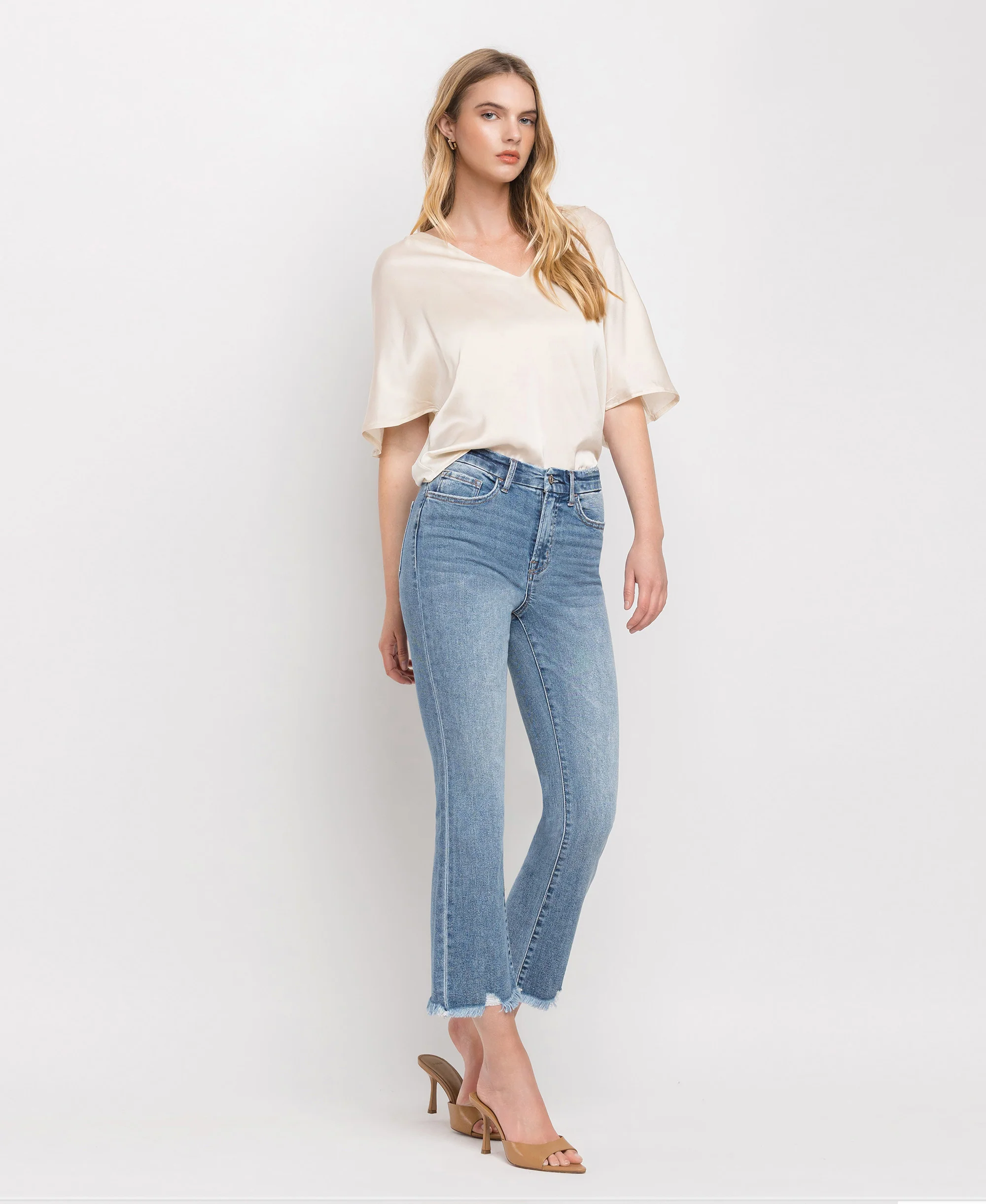 Merciful - High Rise Frayed Hem Crop Flare Jeans - Image 4