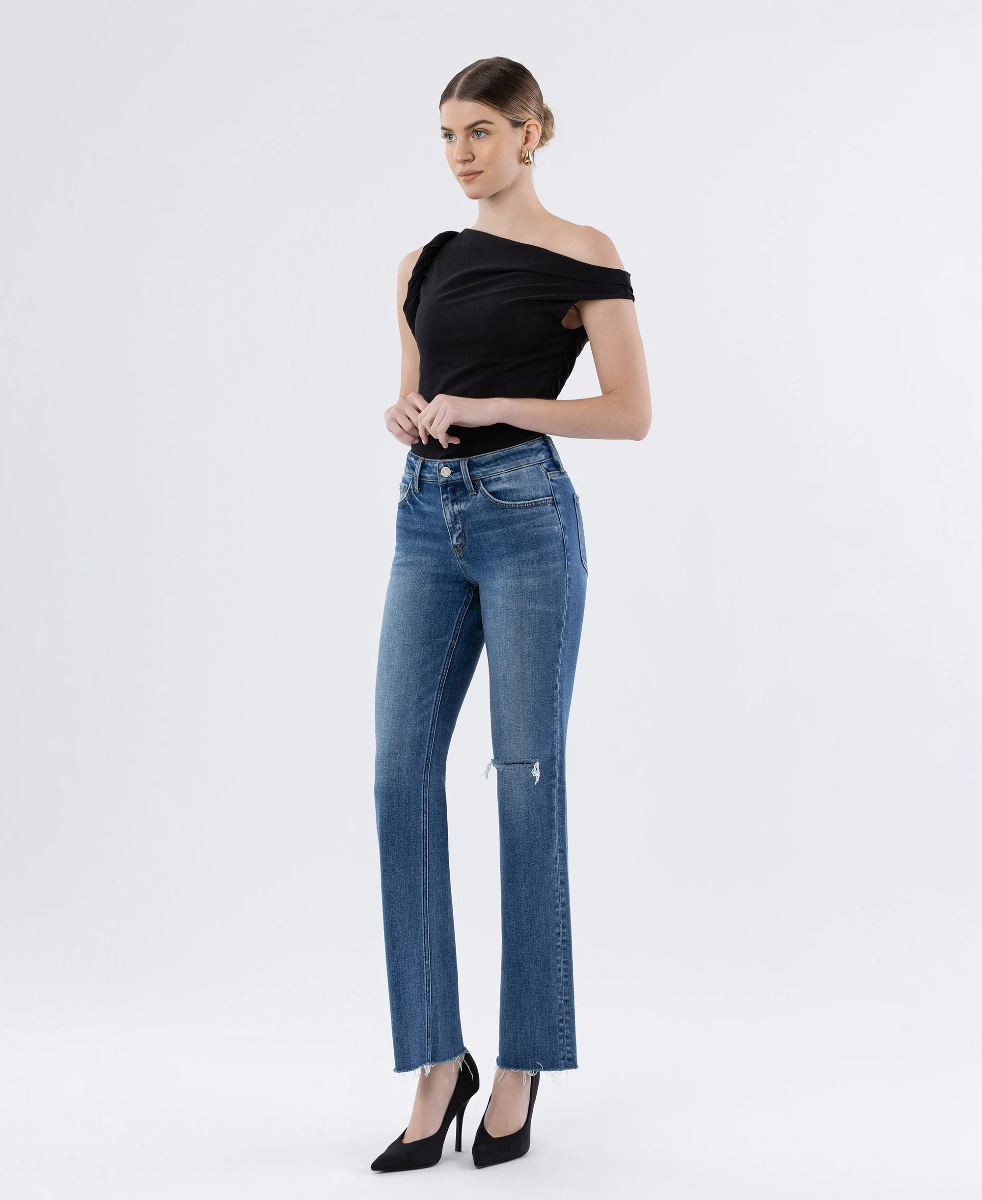 Midnight In Paris - High Rise Raw Hem Straight Jeans - Image 3