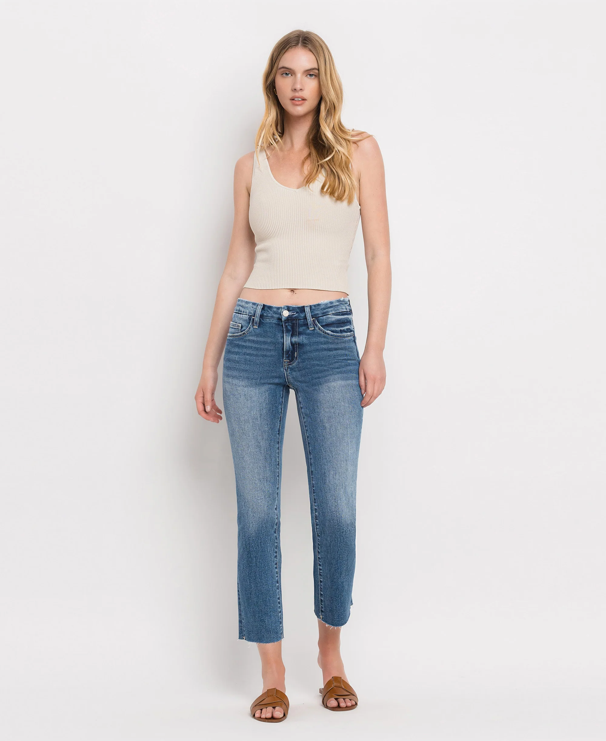 Midnight - Mid Rise Crop Slim Straight Jeans