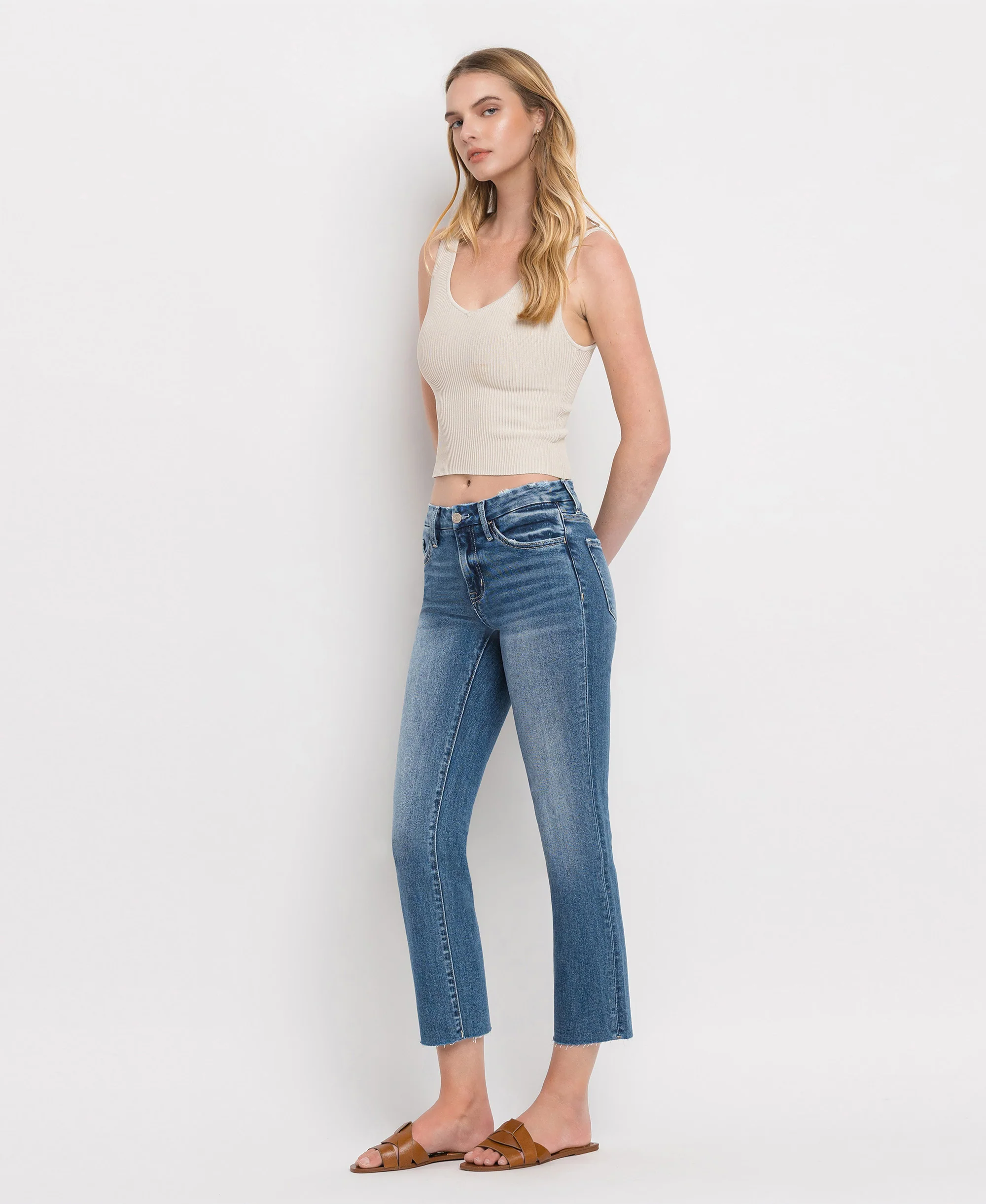 Midnight - Mid Rise Crop Slim Straight Jeans - Image 3