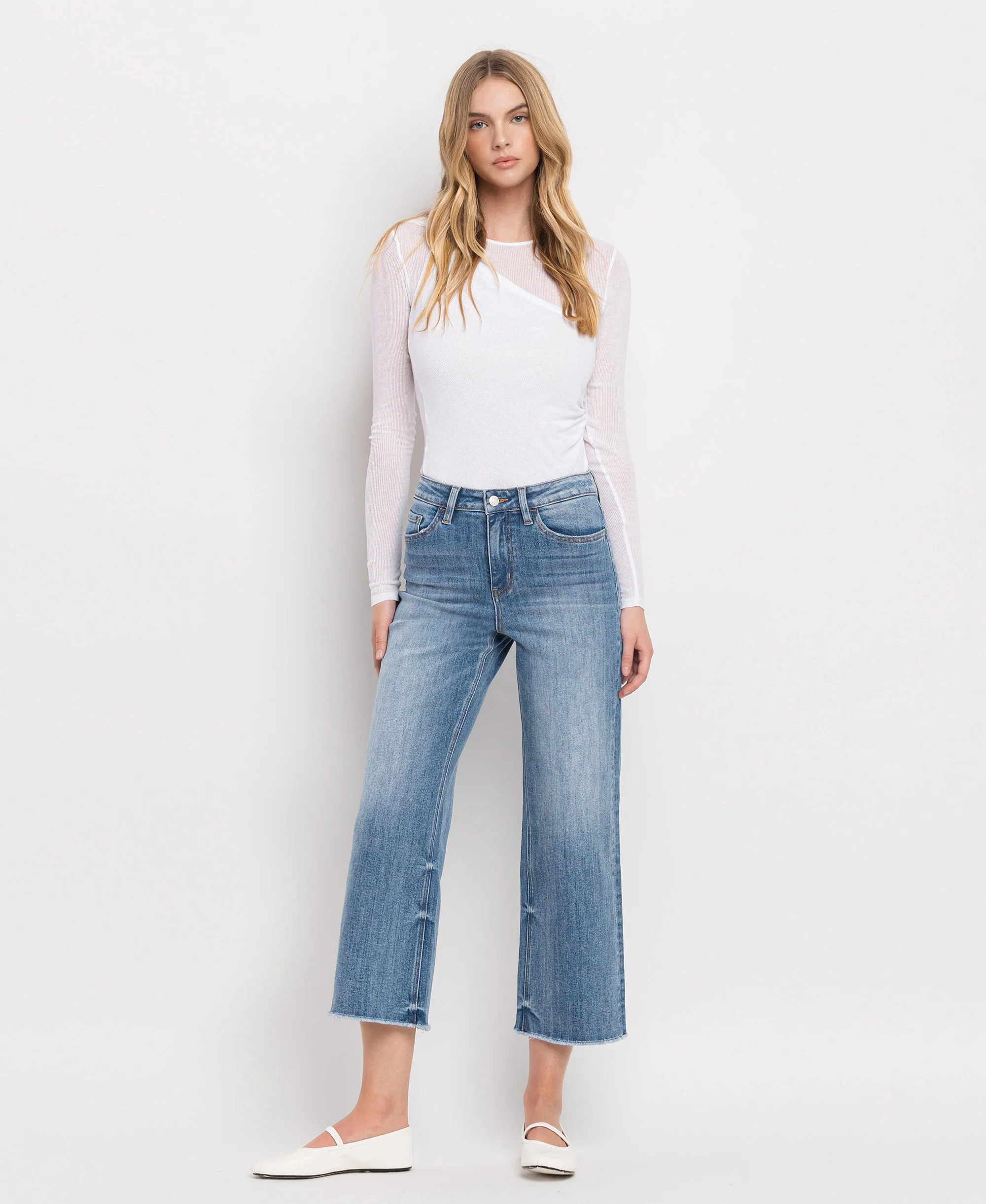 Moonflower - Super High Rise Raw Hem Wide Leg Jeans