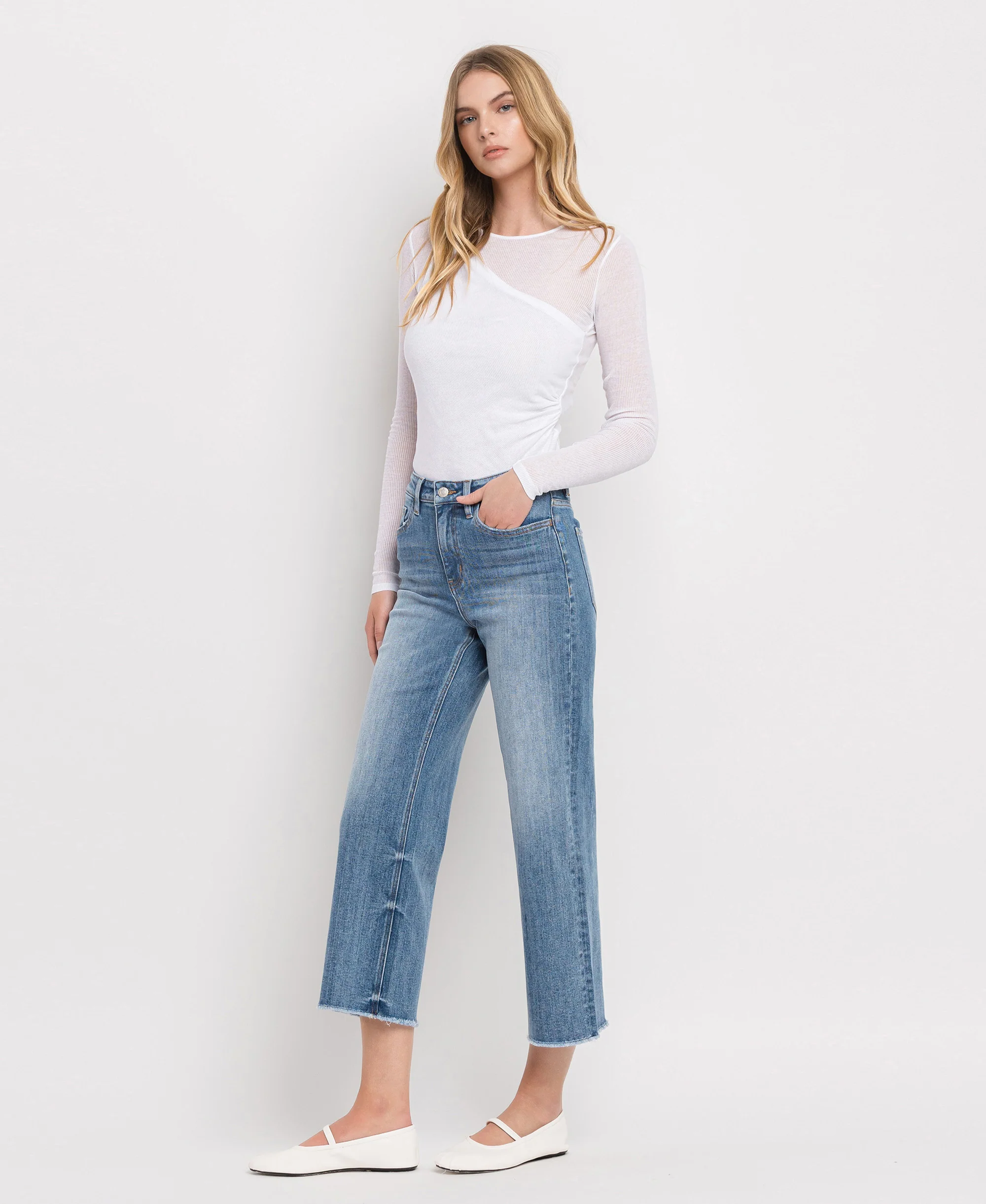 Moonflower - Super High Rise Raw Hem Wide Leg Jeans - Image 3
