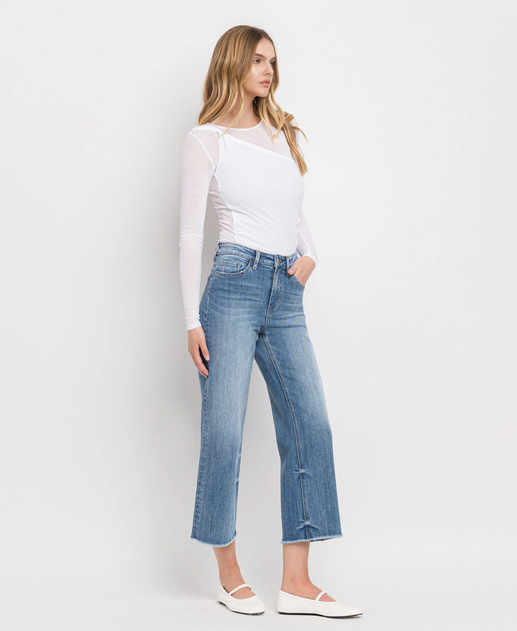 Moonflower - Super High Rise Raw Hem Wide Leg Jeans - Image 4