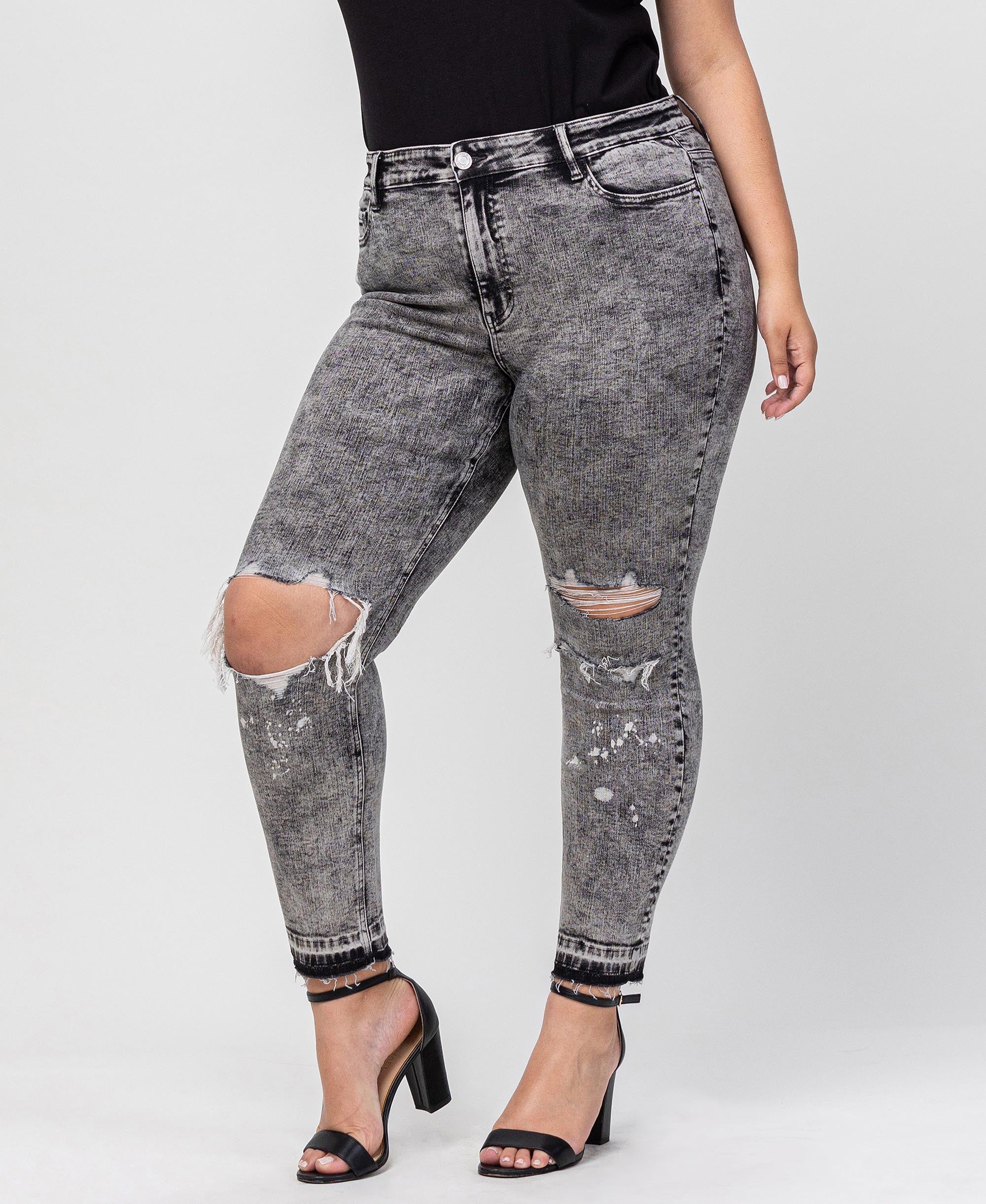 Morning Light - Plus Mid Rise Distressed Ankle Skinny Jeans - Image 3