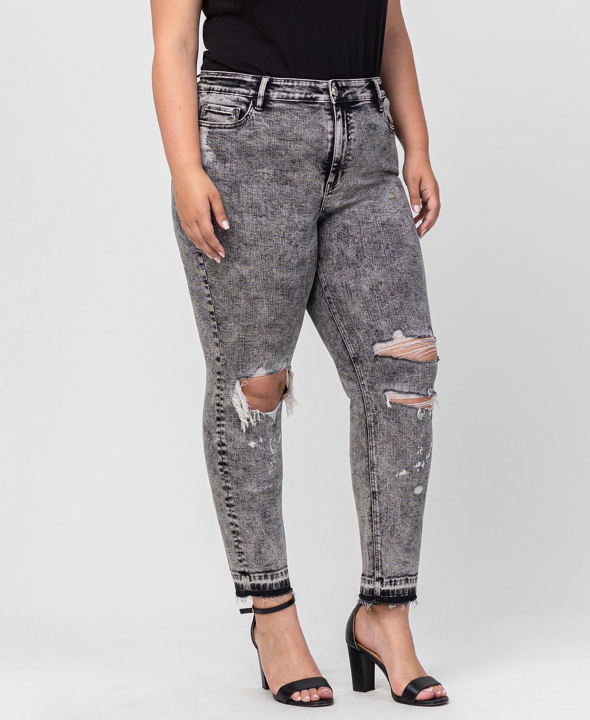 Morning Light - Plus Mid Rise Distressed Ankle Skinny Jeans - Image 4