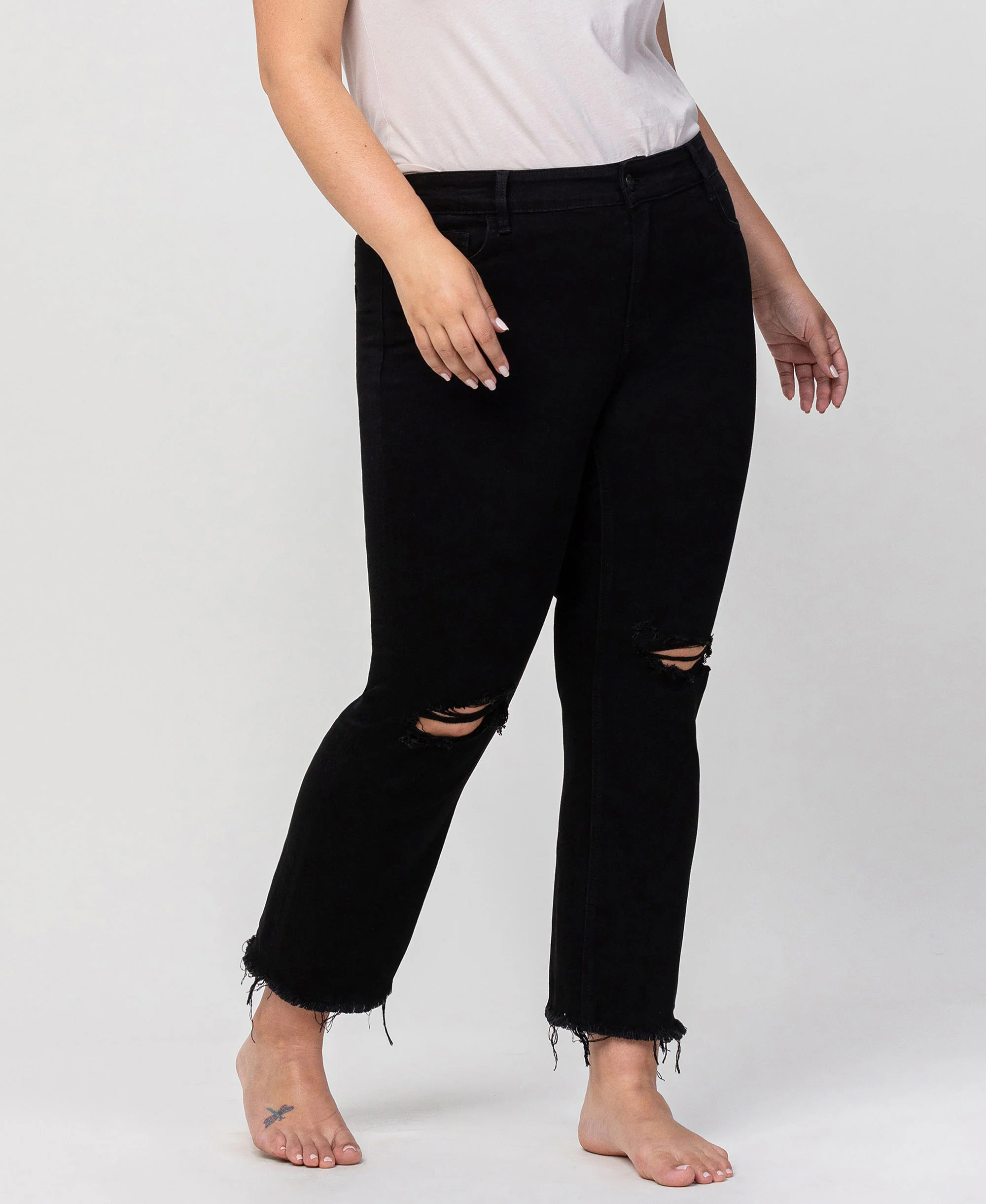 Black - Plus Size High Rise Raw Hem Straight Jeans - Image 4