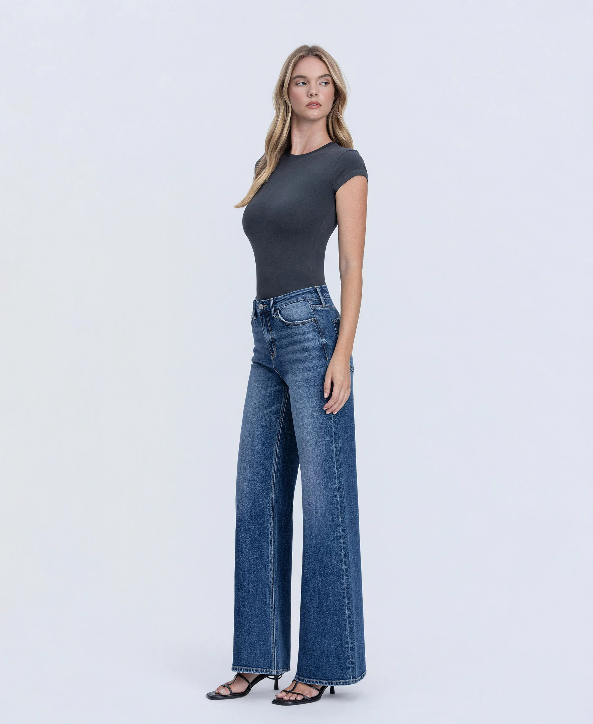 Nicest - High Rise Seamless Waistband Wide Leg Jeans - Image 3