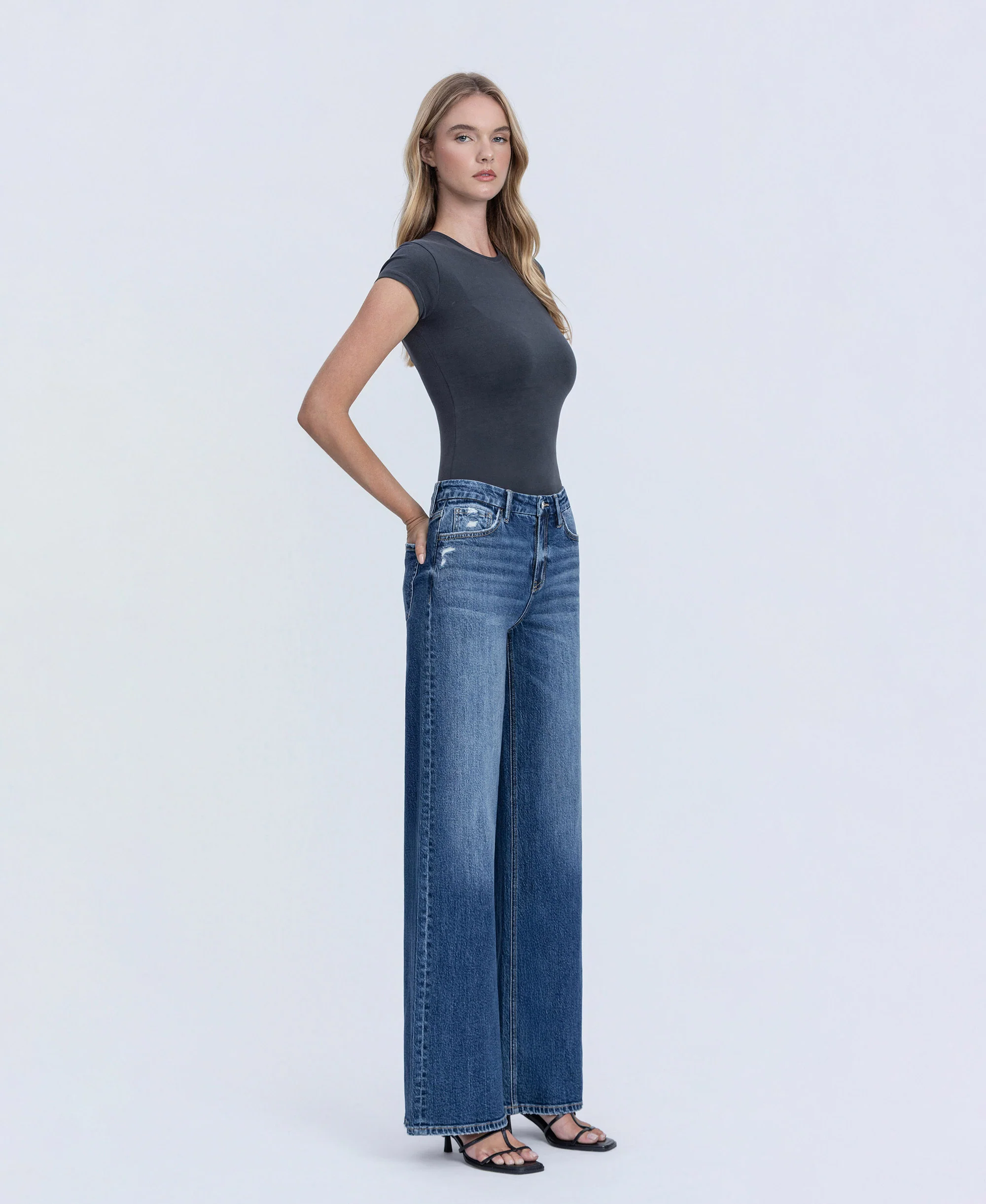 Nicest - High Rise Seamless Waistband Wide Leg Jeans - Image 4