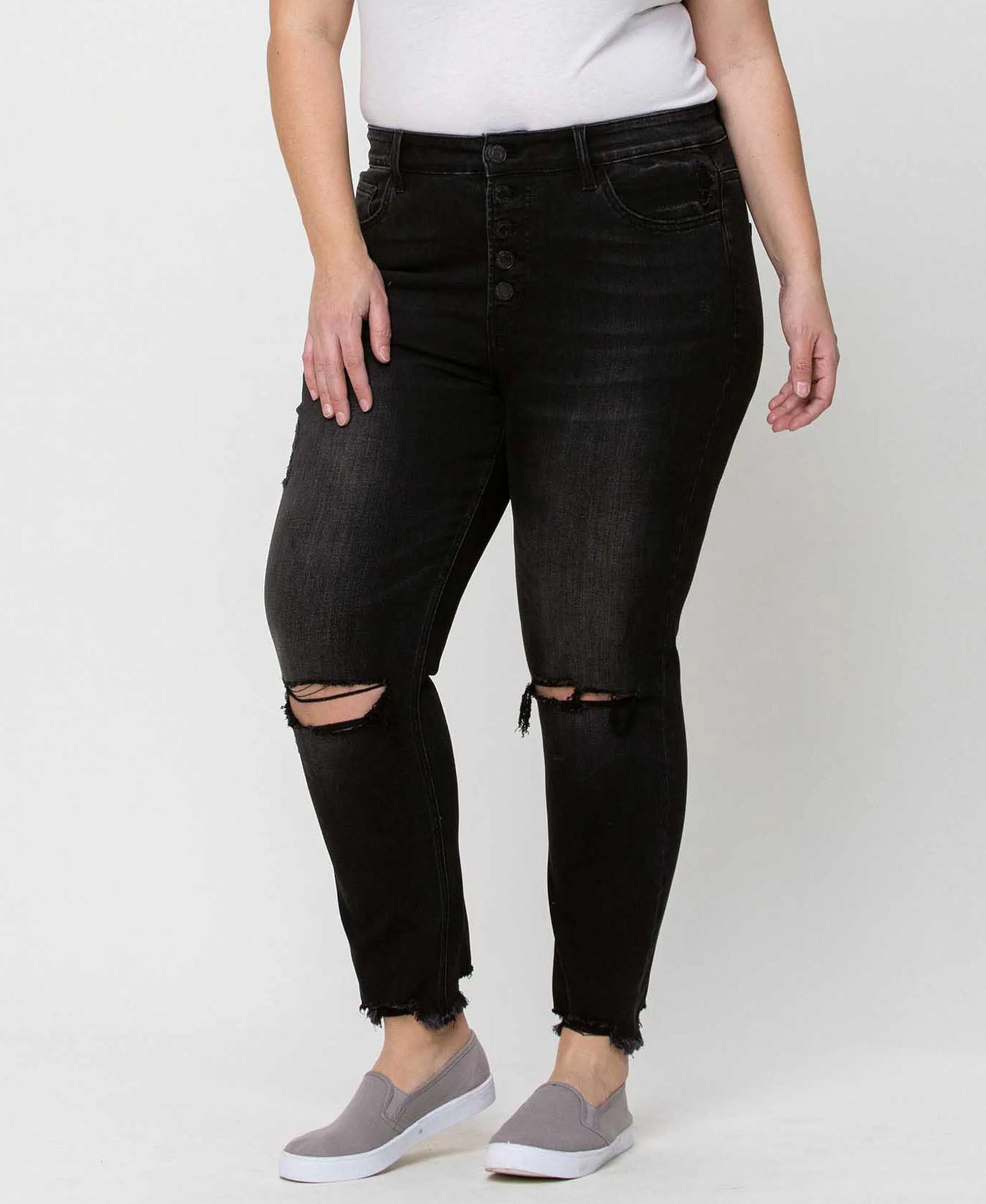 Night Reflection - Plus High Rise Distressed Crop Skinny Jeans - Image 3