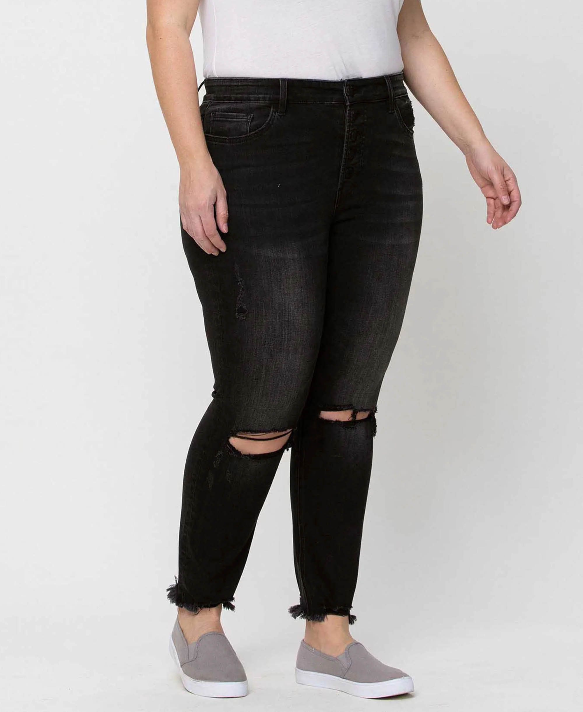 Night Reflection - Plus High Rise Distressed Crop Skinny Jeans - Image 4