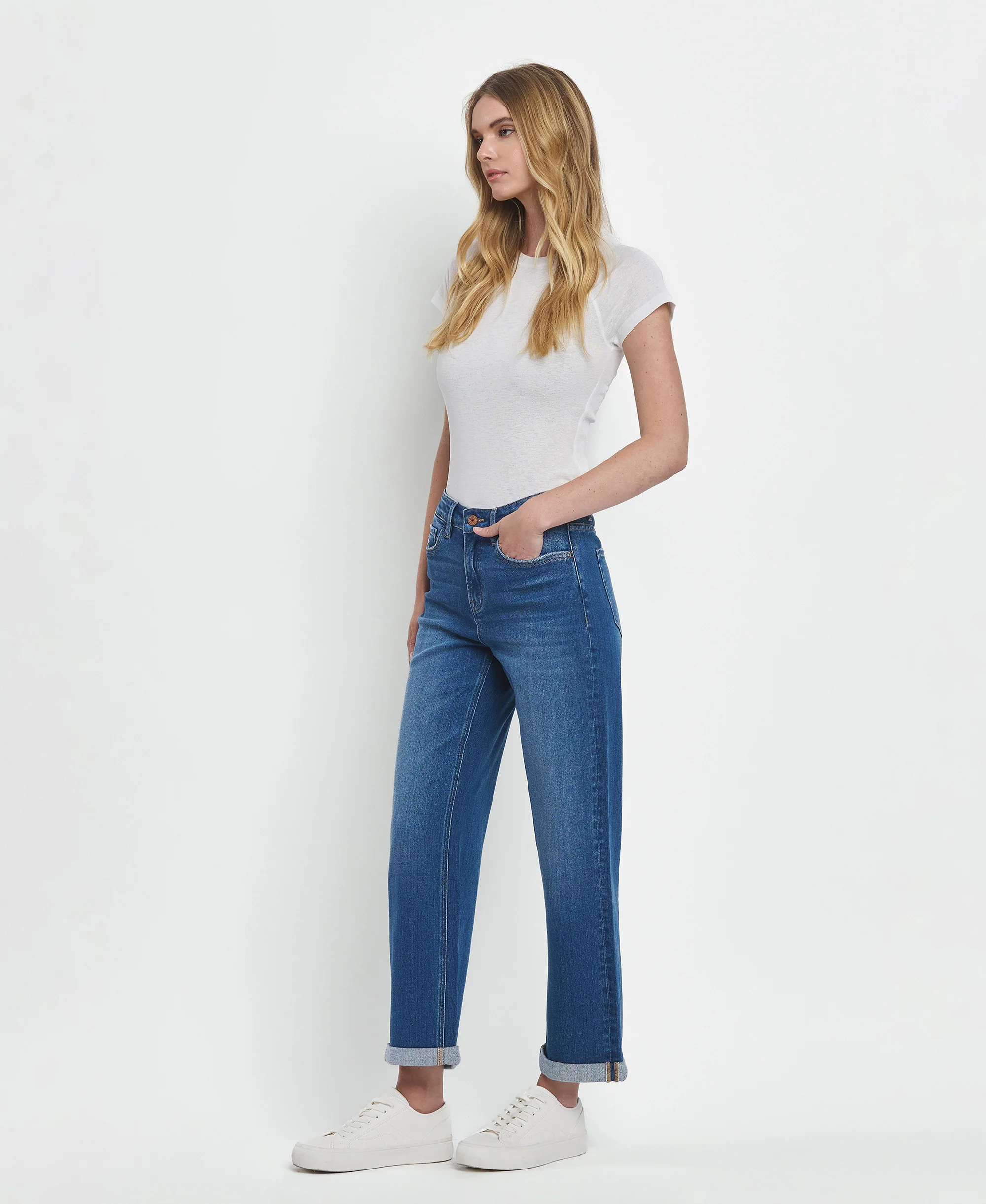Ocean Eyes - High Rise Double Cuffed Baggy Straight Jeans - Image 3