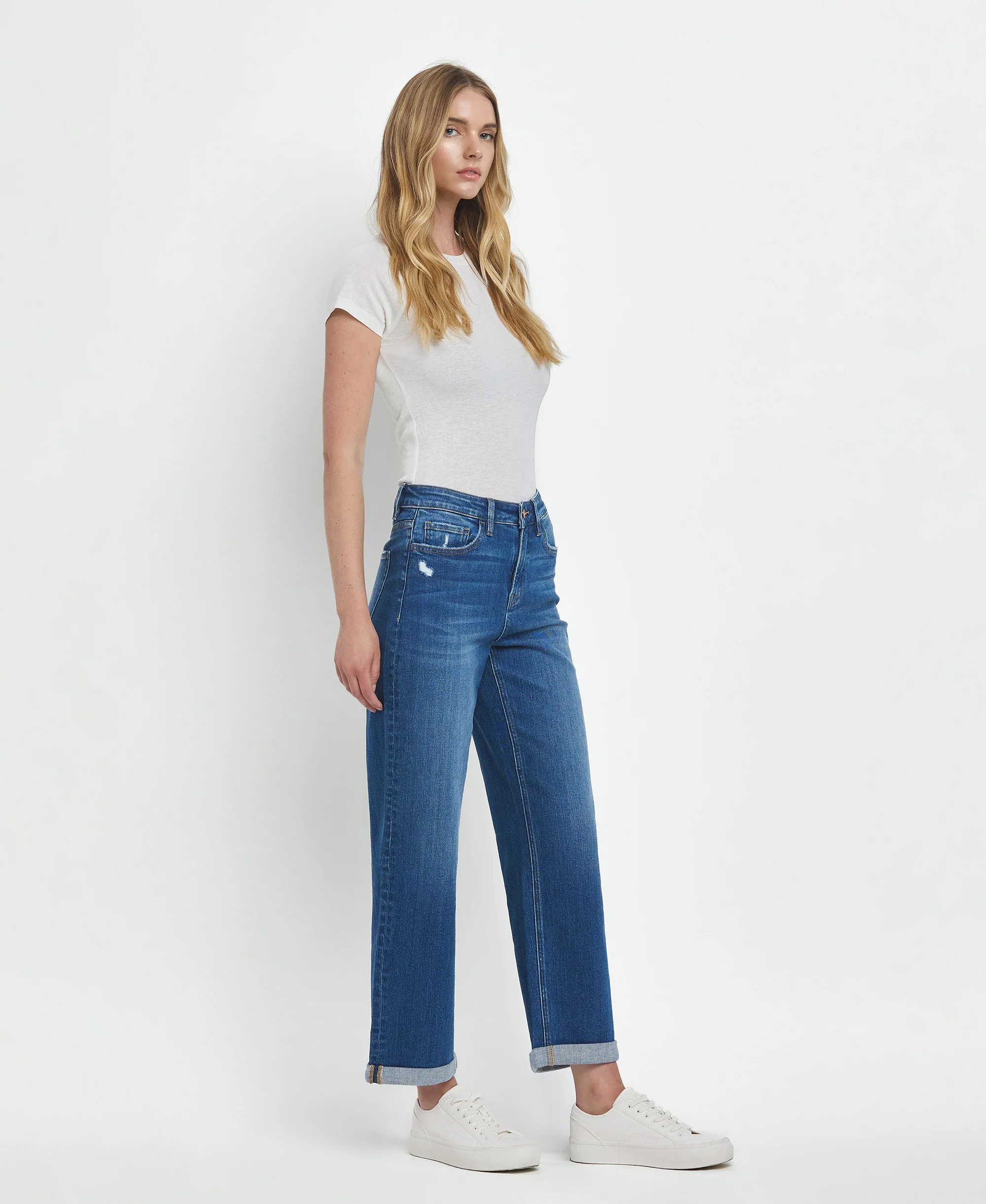 Ocean Eyes - High Rise Double Cuffed Baggy Straight Jeans - Image 4