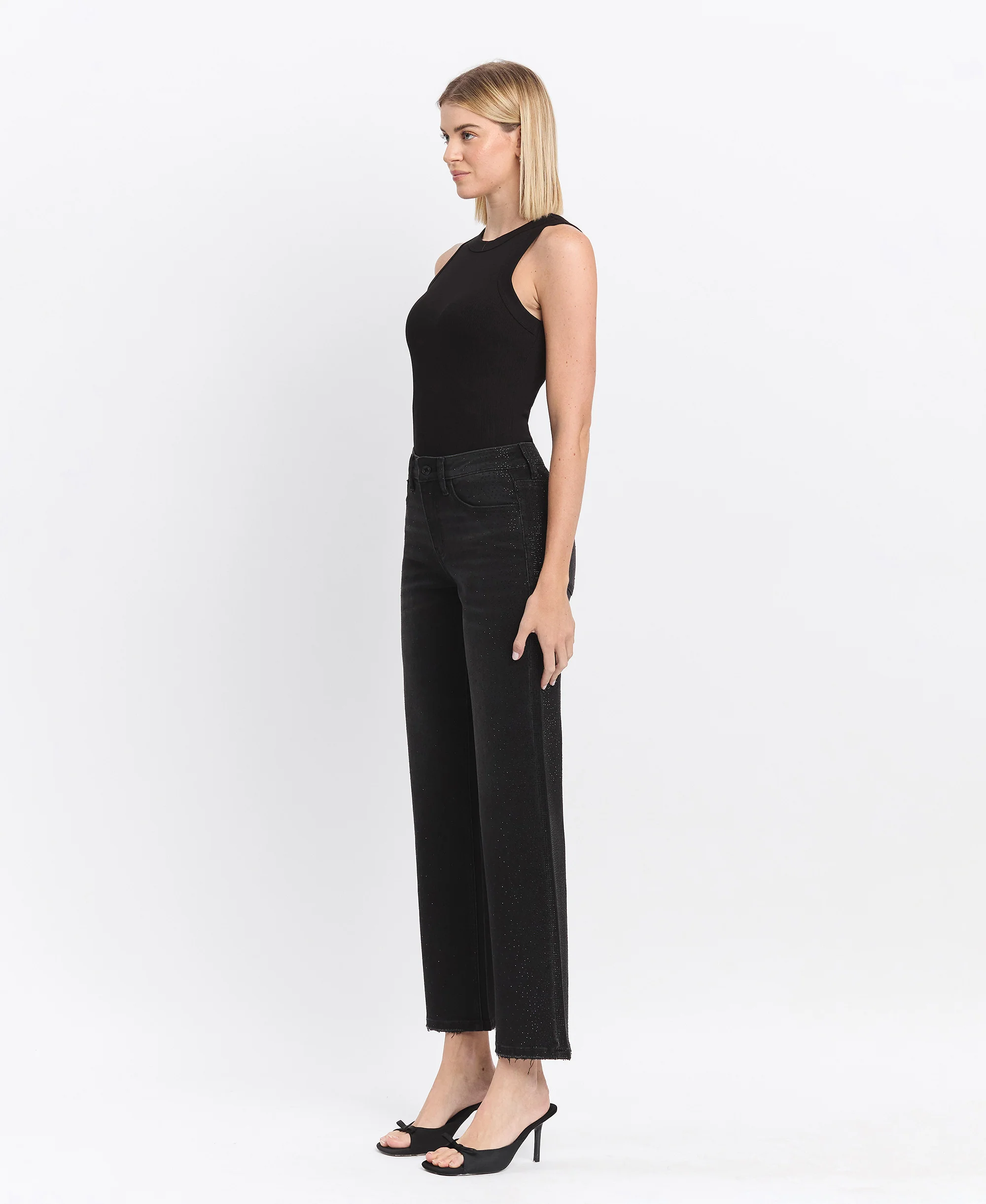 Openness - High Rise Rhinestone Slim Wide Leg Jeans - Image 3
