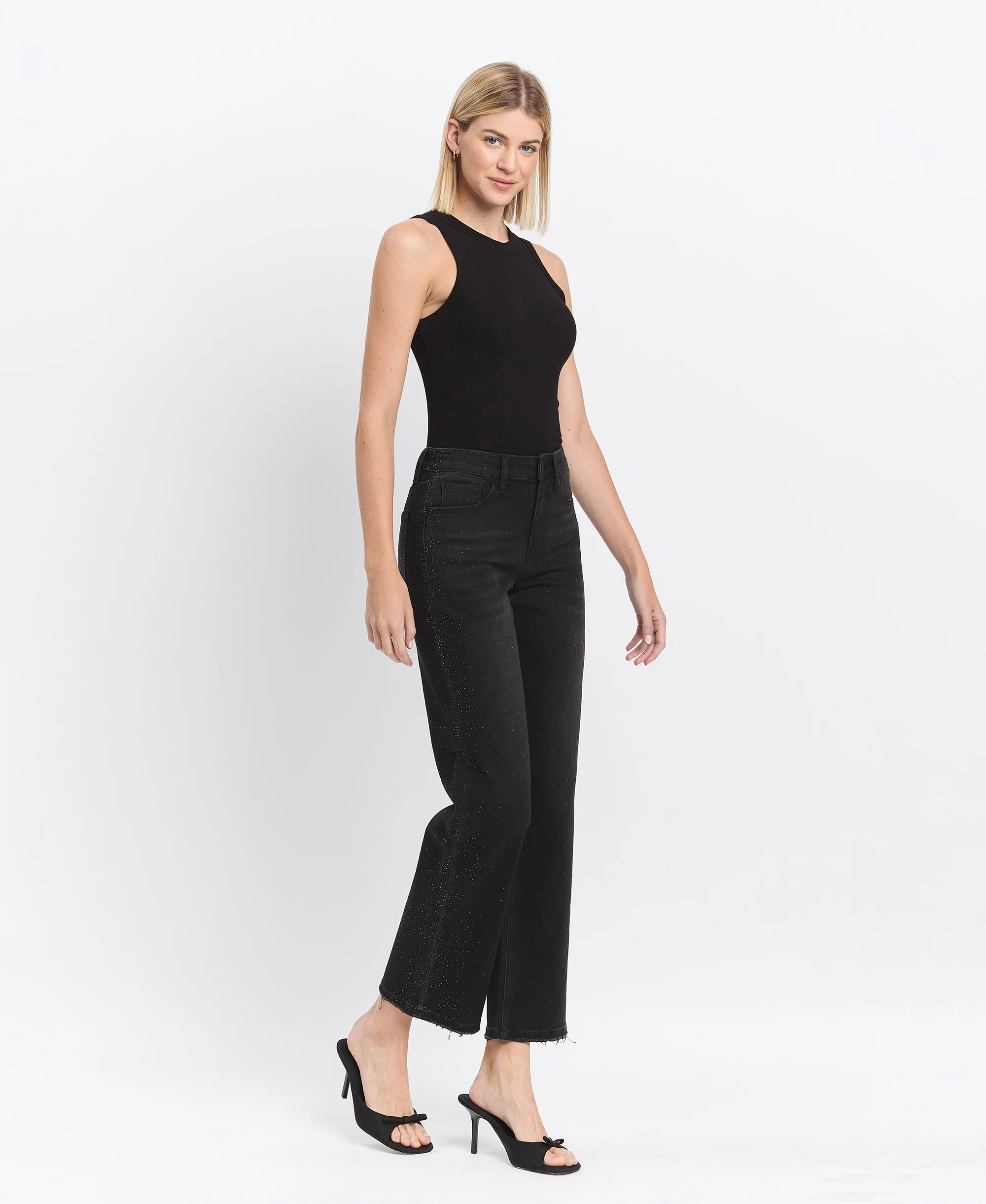 Openness - High Rise Rhinestone Slim Wide Leg Jeans - Image 5