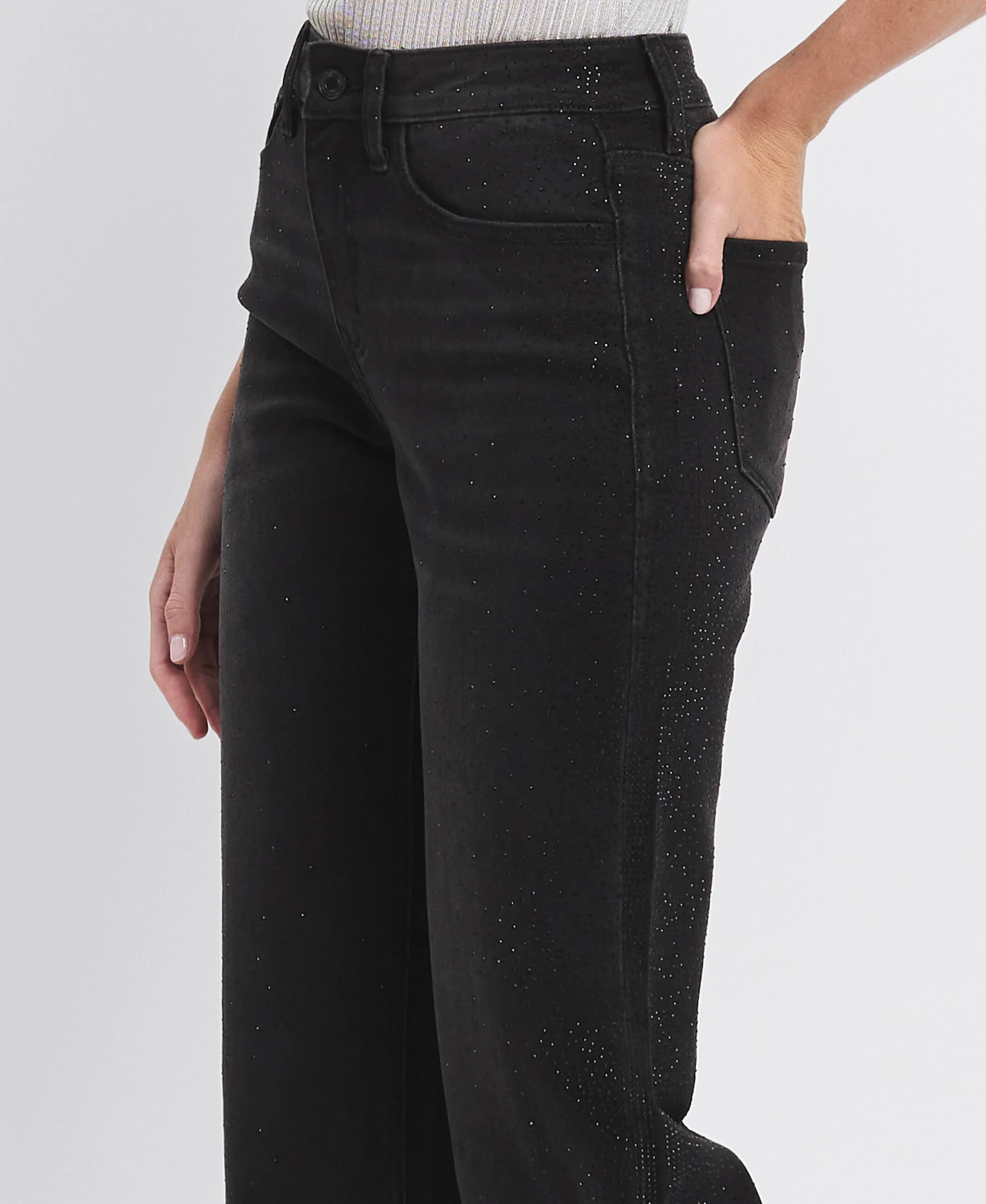 Openness - High Rise Rhinestone Slim Wide Leg Jeans - Image 6