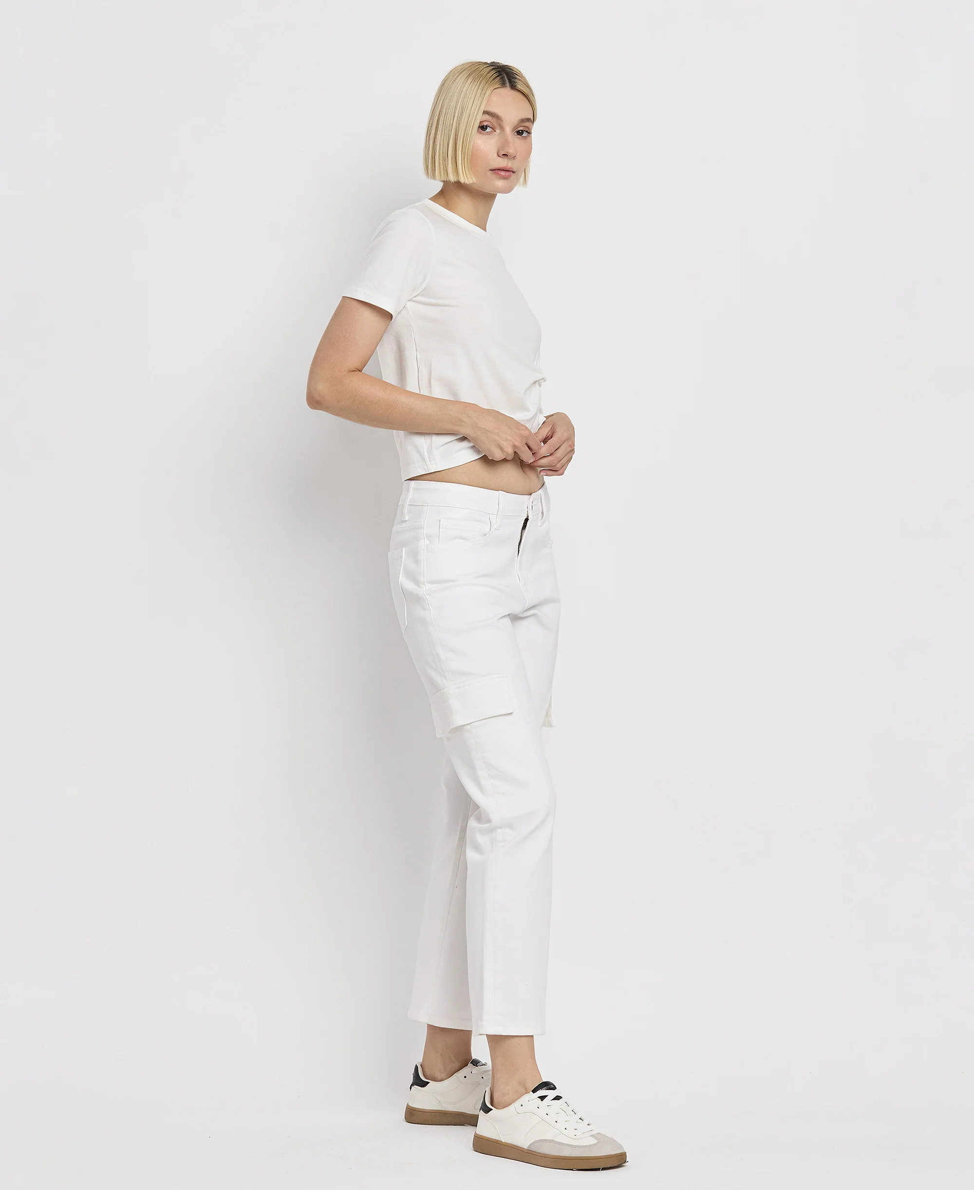 Optic White - High Rise Crop Cargo Straight Jeans - Image 4