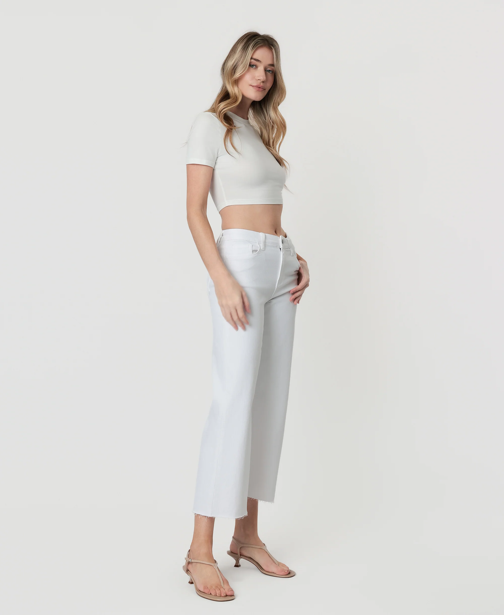 Optic White - High Rise Crop Wide Leg Jeans - Image 4