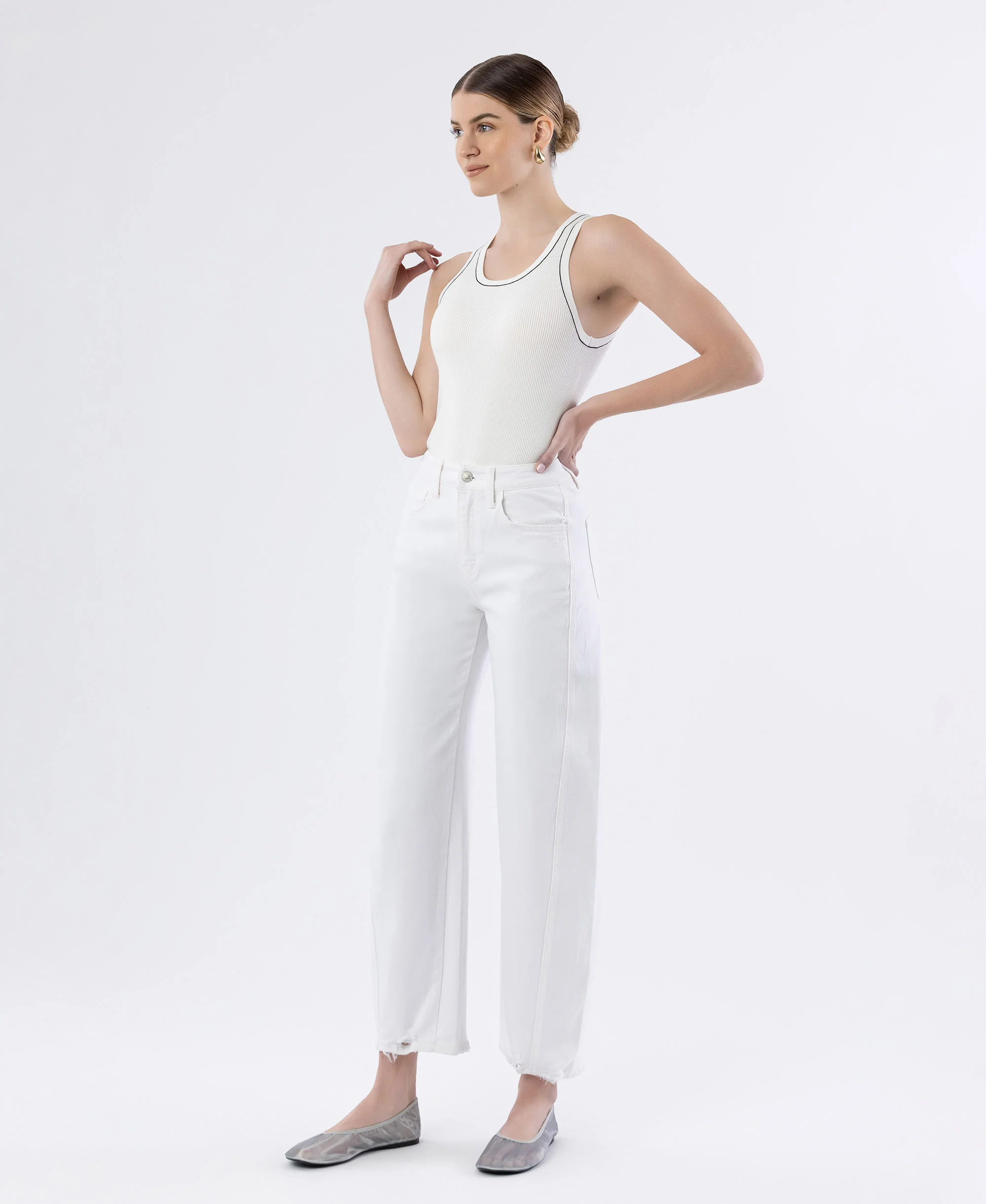 Optic White - Super High Rise Panel Barrel Jeans - Image 3