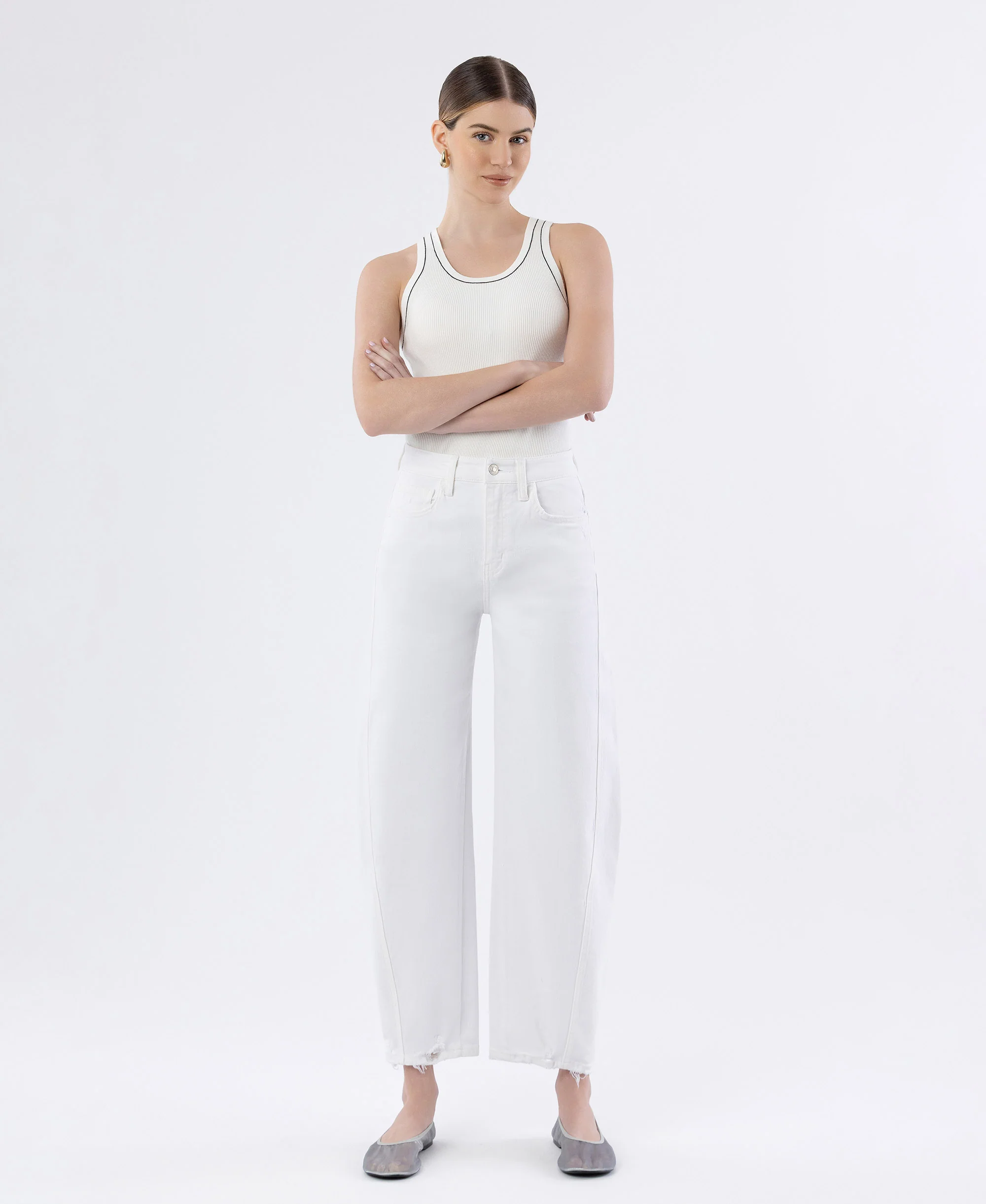 Optic White - Super High Rise Panel Barrel Jeans - Image 4