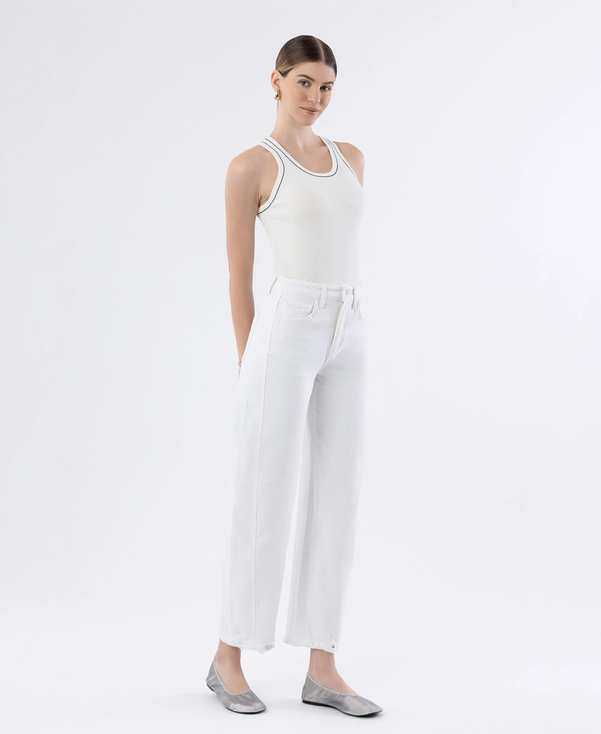 Optic White - Super High Rise Panel Barrel Jeans - Image 5