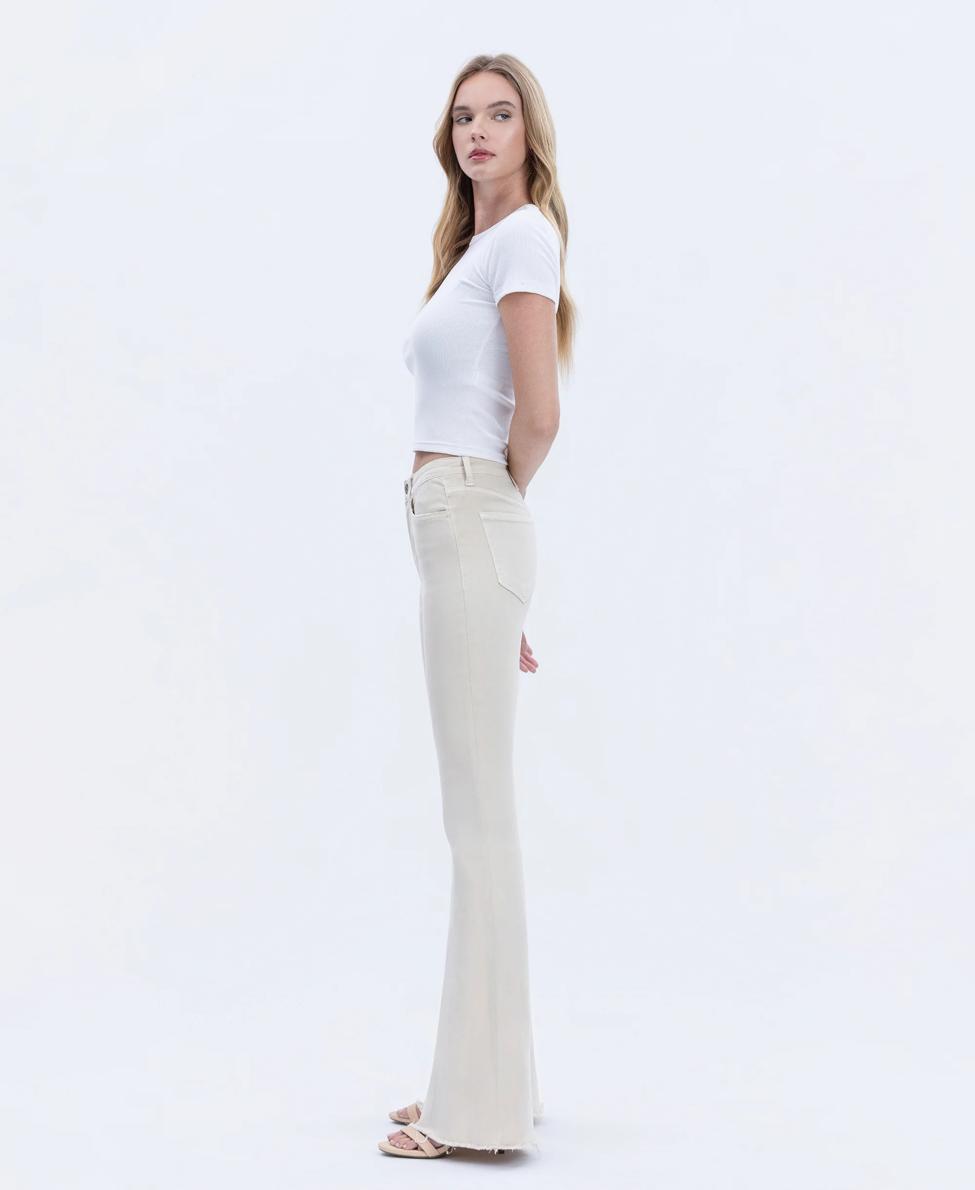Parchment - High Rise Raw Hem Super Flare Jeans - Image 3