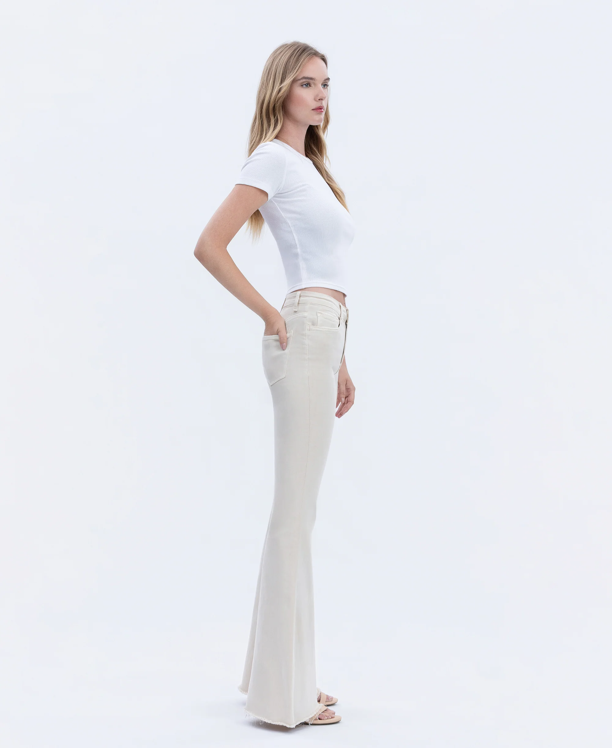 Parchment - High Rise Raw Hem Super Flare Jeans - Image 4