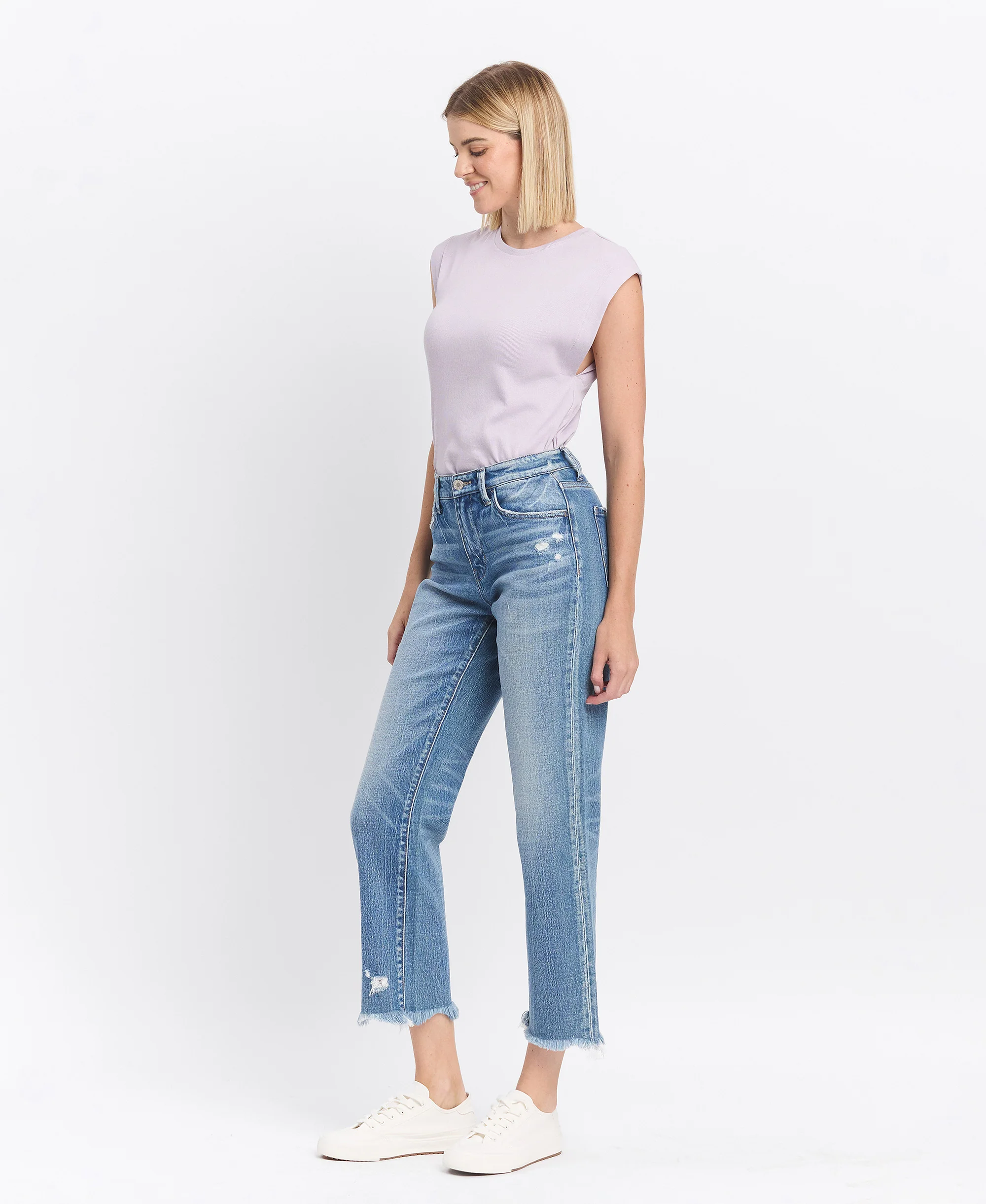 Periwinkle - High Rise Frayed Hem Crop Straight Jeans - Image 3