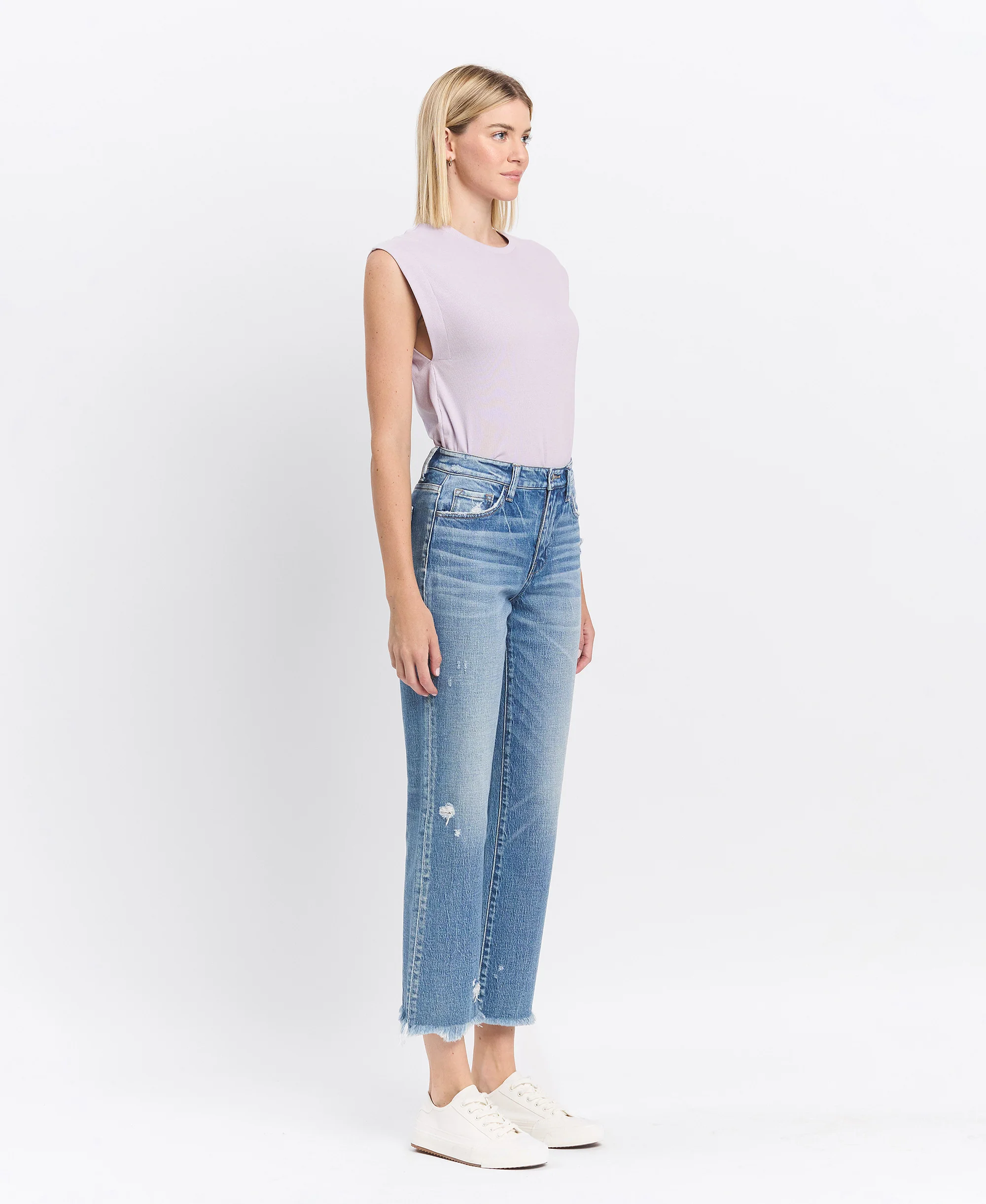 Periwinkle - High Rise Frayed Hem Crop Straight Jeans - Image 4